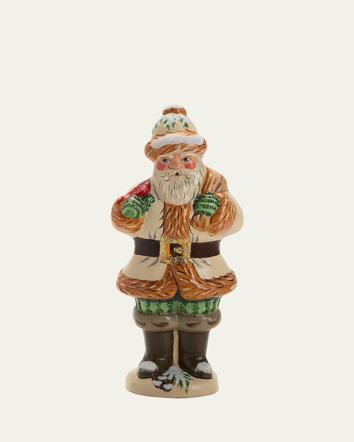 Santa Holding Cardinal Christmas Figuirine