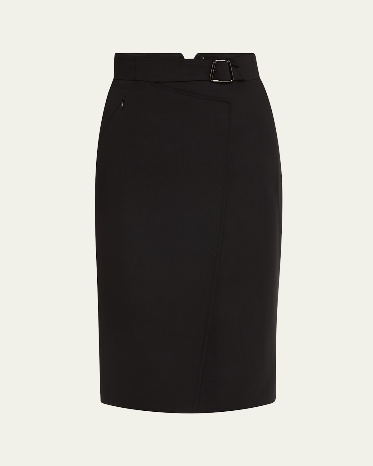 Trapezoid Buckle Wrapped Wool Pencil Skirt