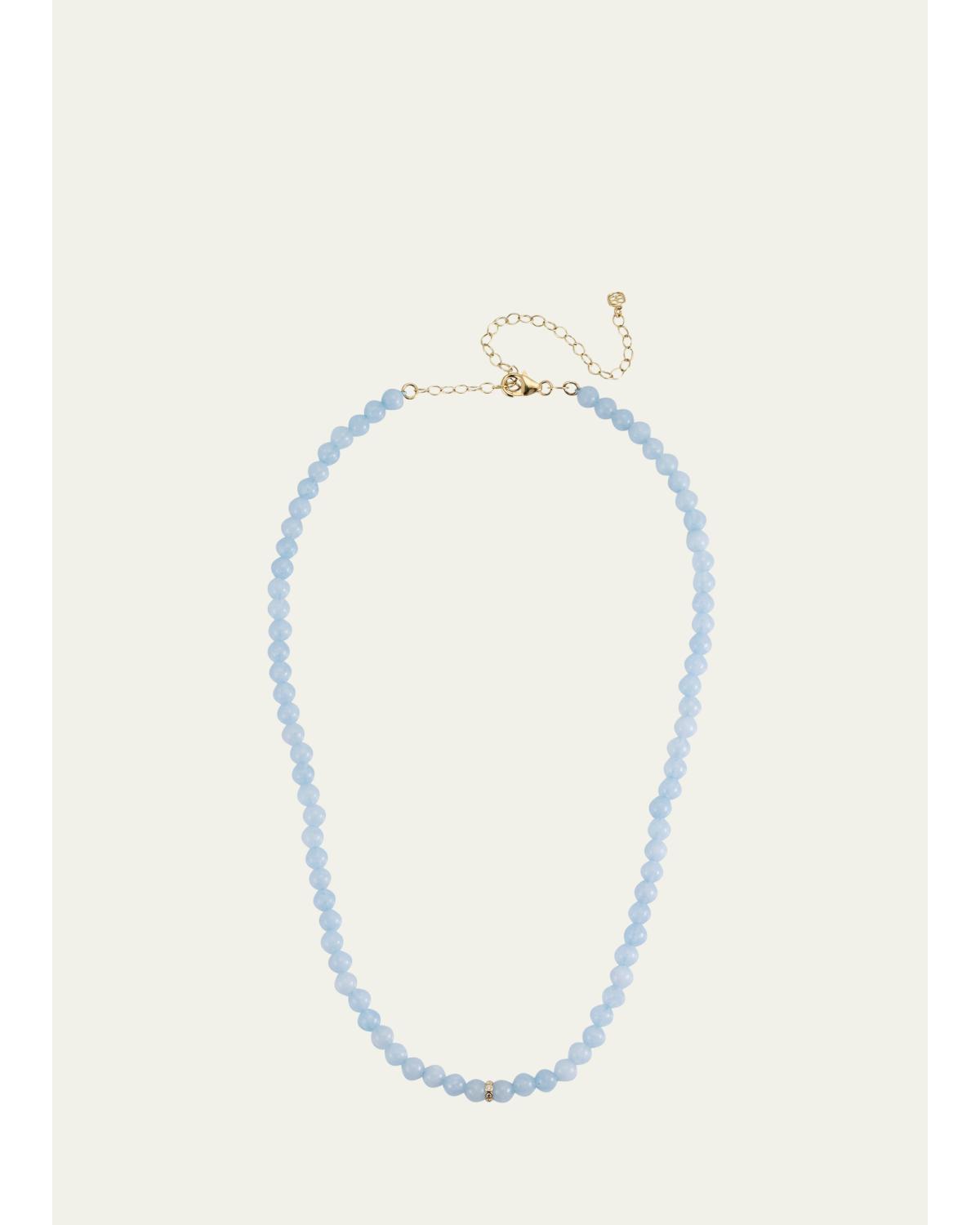 14K Diamond Bezel Rondelle Choker with Aquamarine Beads