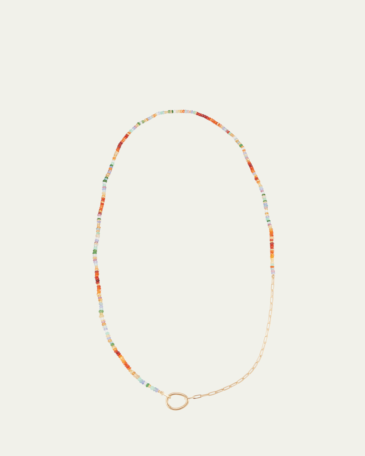 18K Yellow Gold Lien Pierres Long Necklace with Multi-Color Gemstones