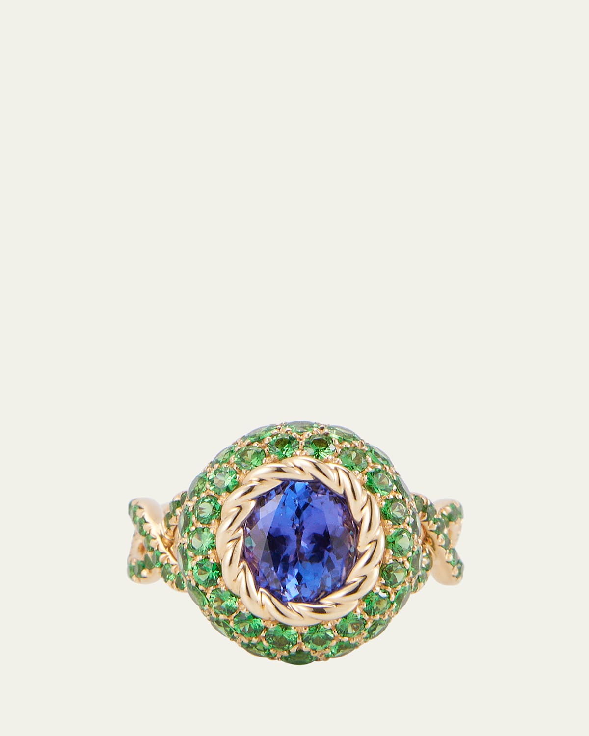 18K Yellow Gold Blue Velvet Ring with Tanzanite and Tsavorite
