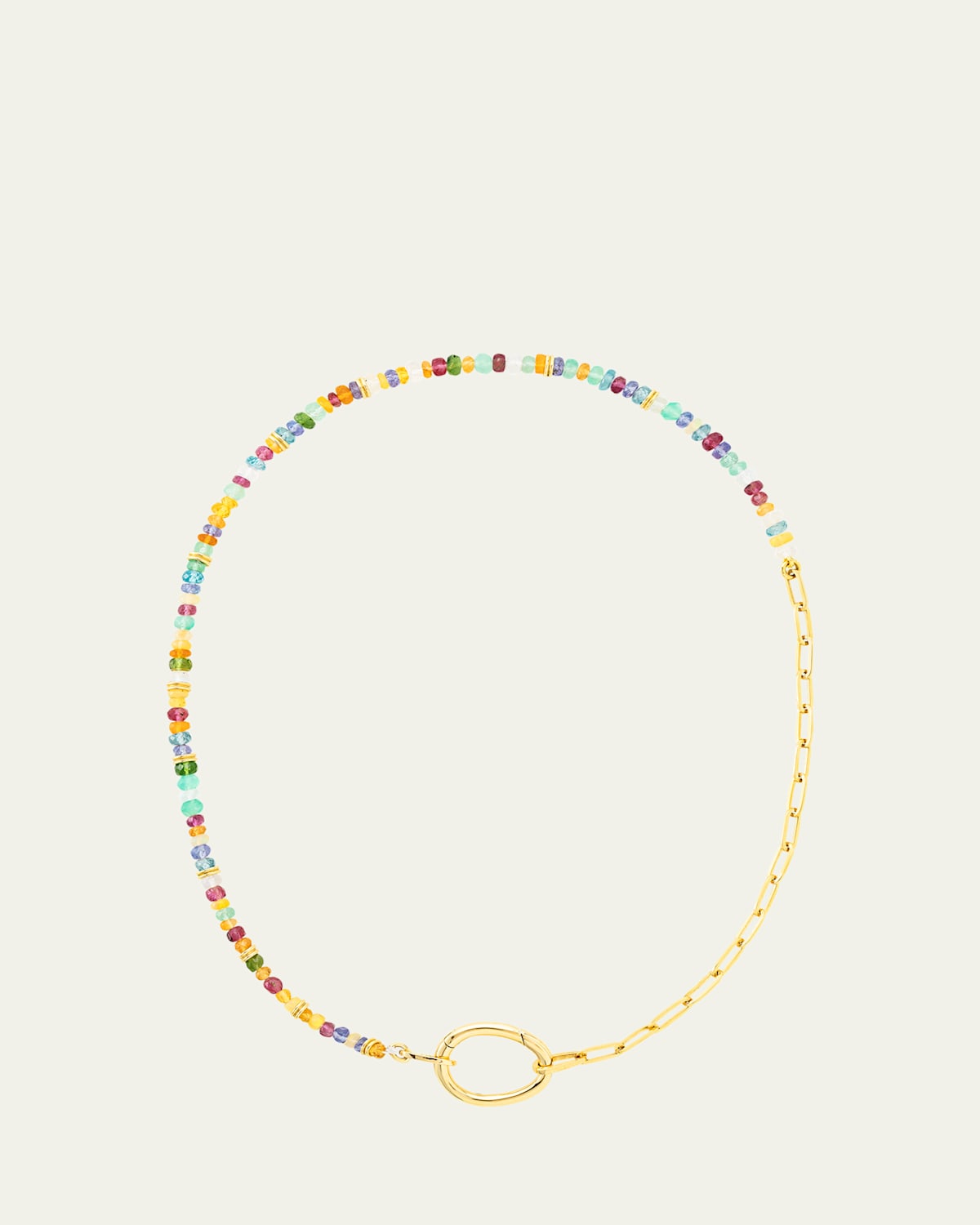 18K Yellow Gold Lien Pierres Short Necklace with Multi-Color Gemstones