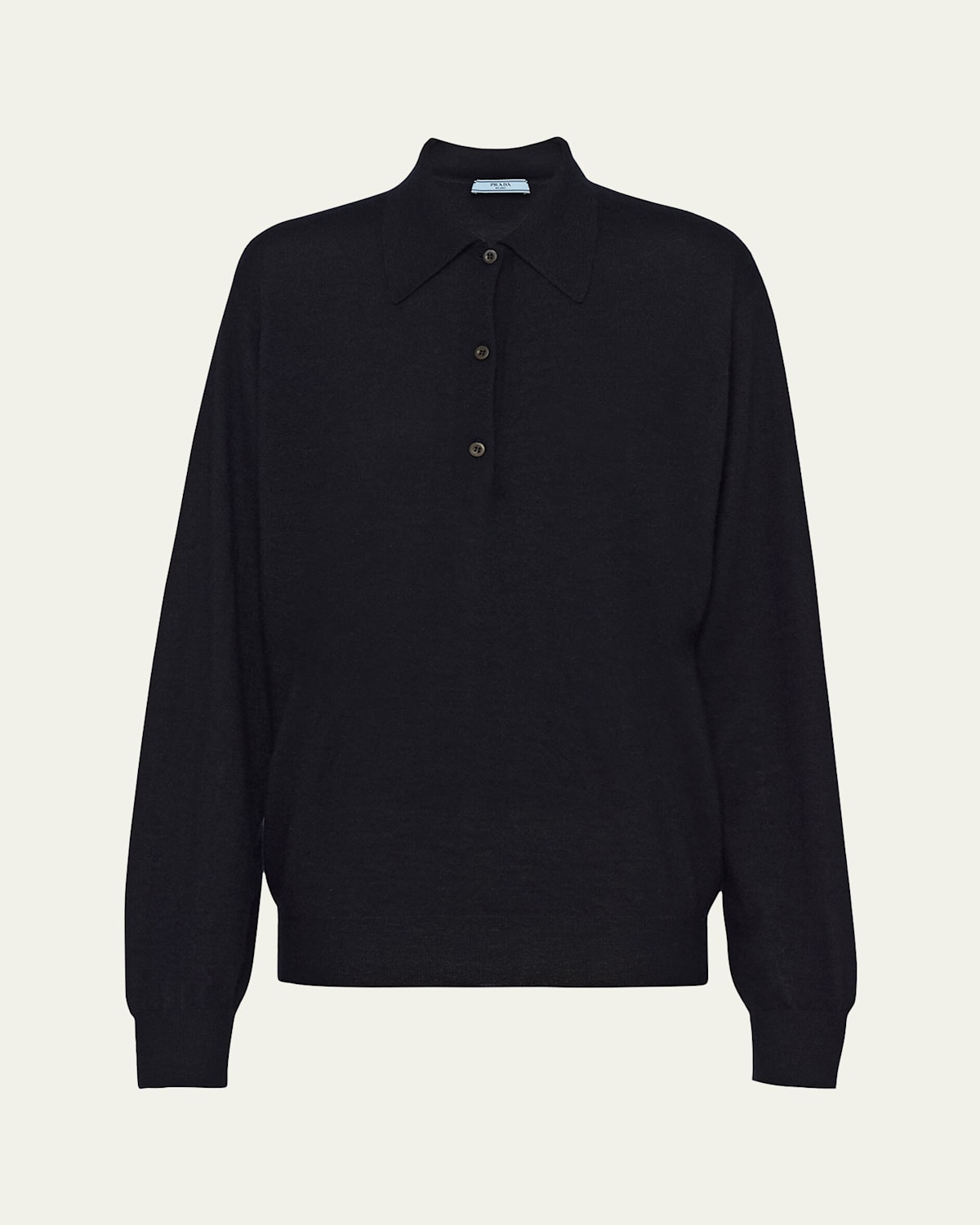 Prada Polo Long Sleeve Cashmere Sweater In Nero