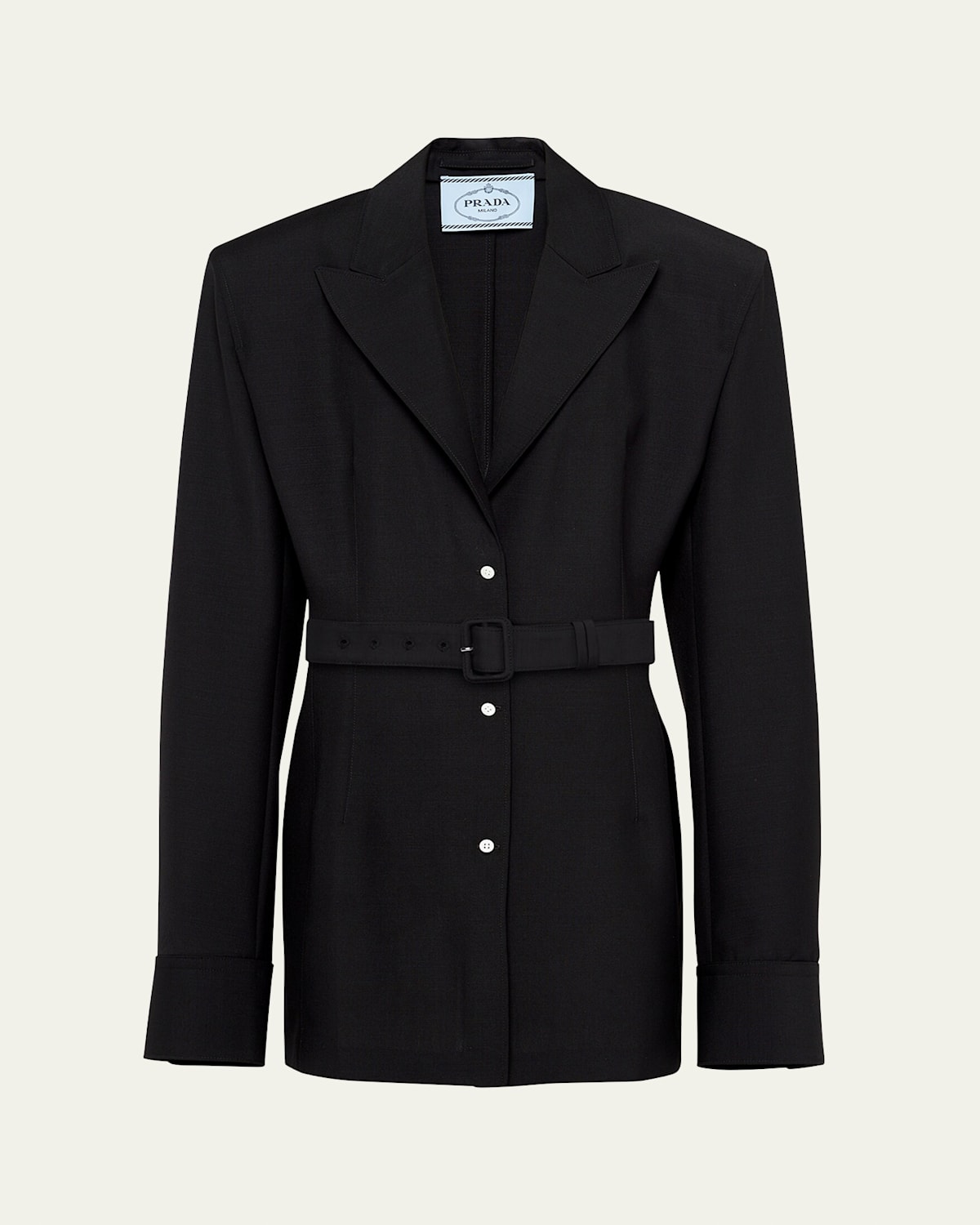 Prada Light Mohair Belted Blazer In Nero