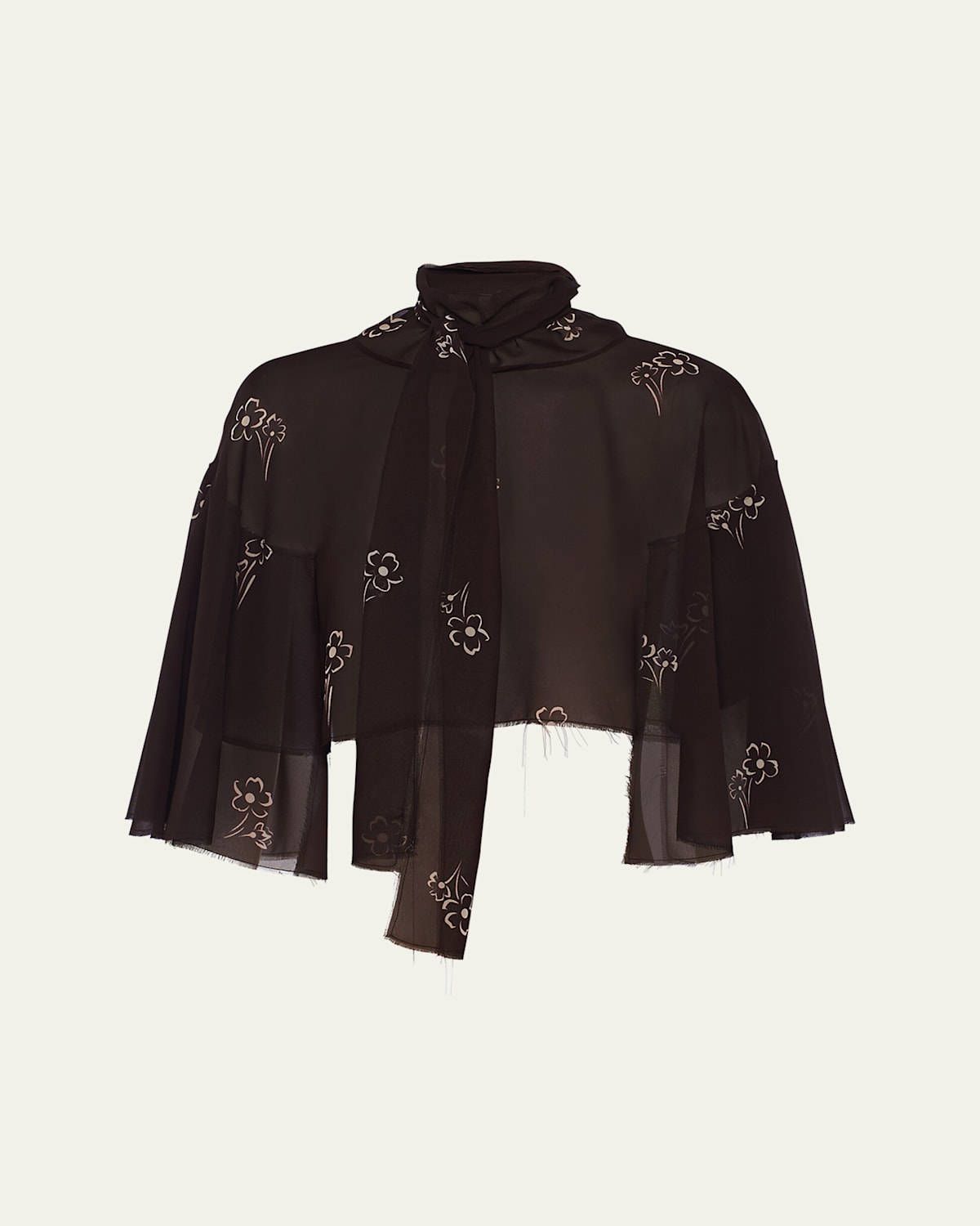 Prada Floral-print Georgette Cape In Mosto