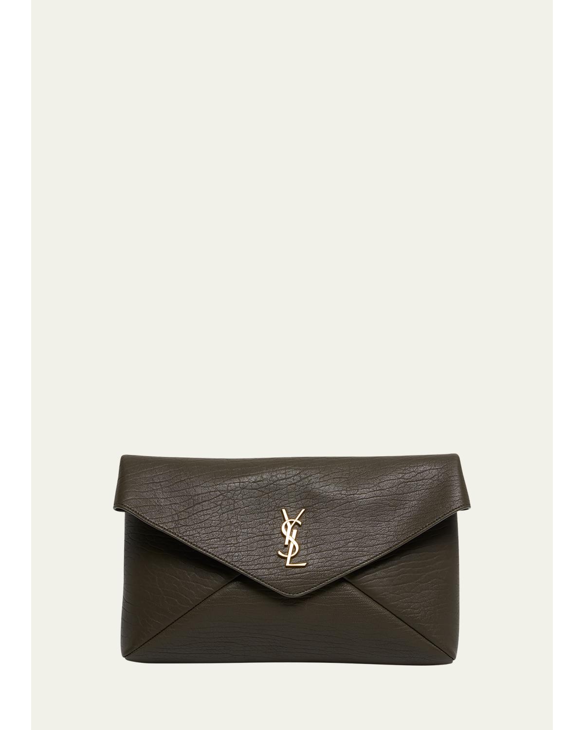 Large YSL Envelope Pouch Clutch Bag in Leather