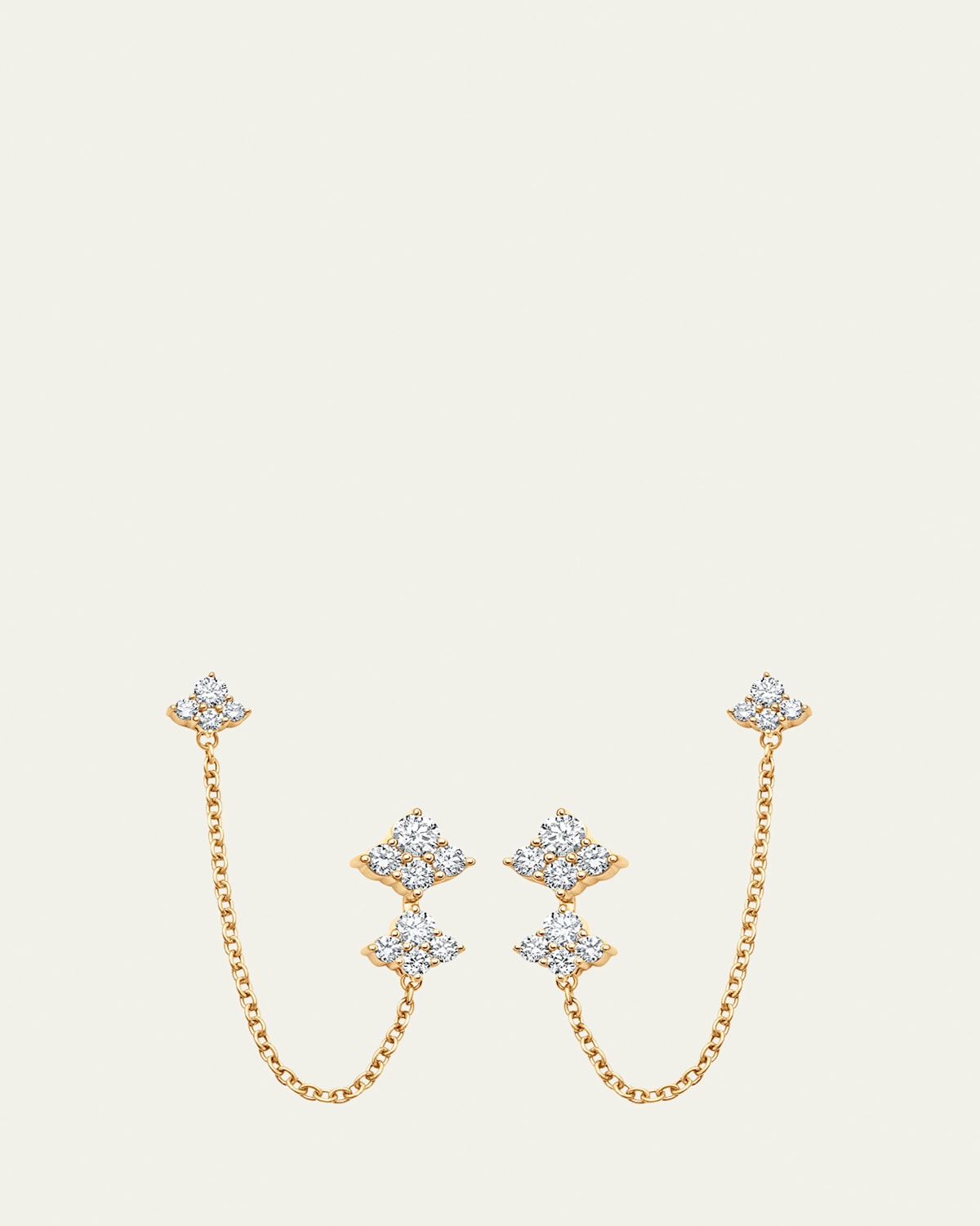 18K Yellow Gold Dujour Diamond Cluster Drop Chain Earrings