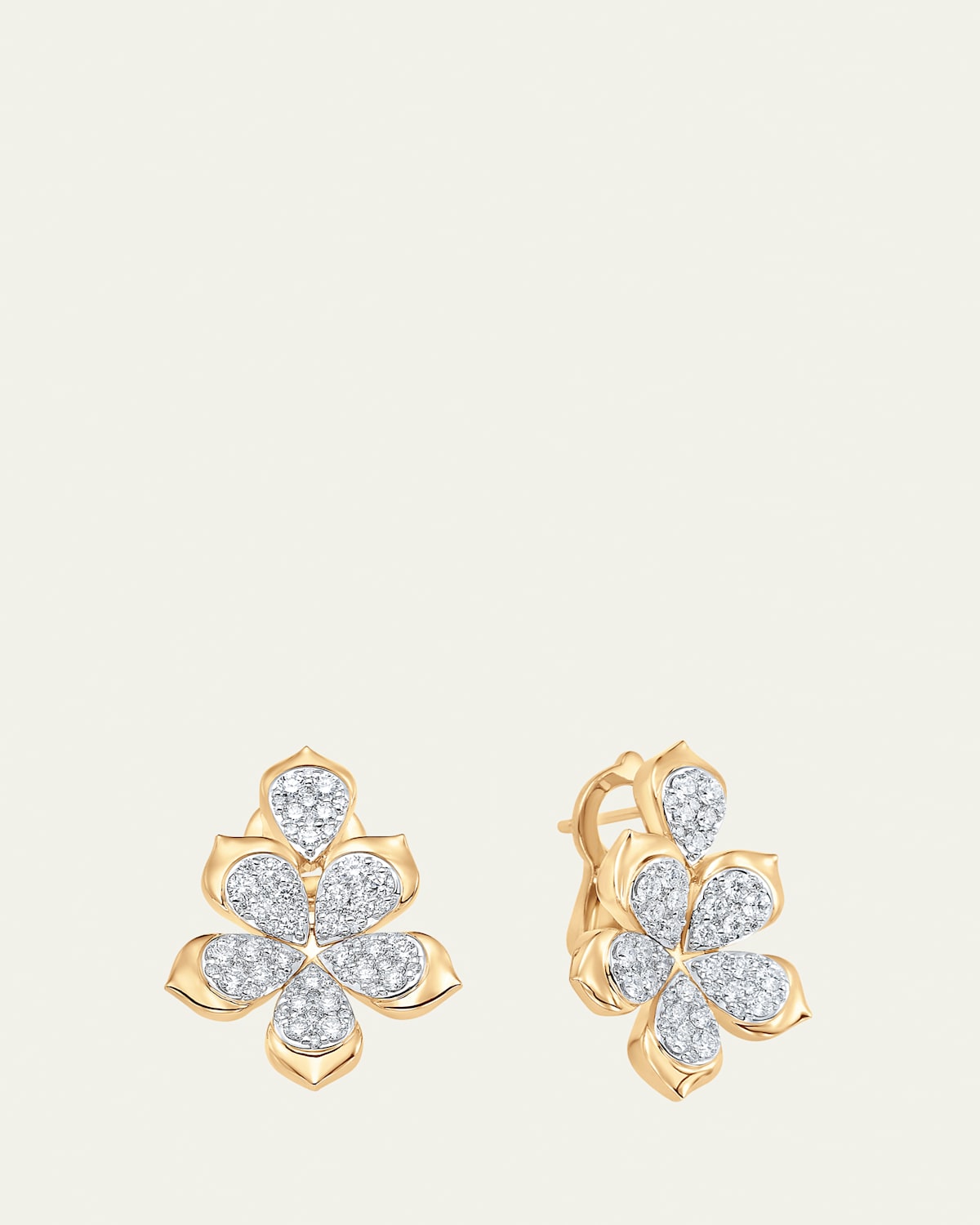 18K Two-Tone Gold Lierre Diamond Partial Pear Flower Stud Earrings
