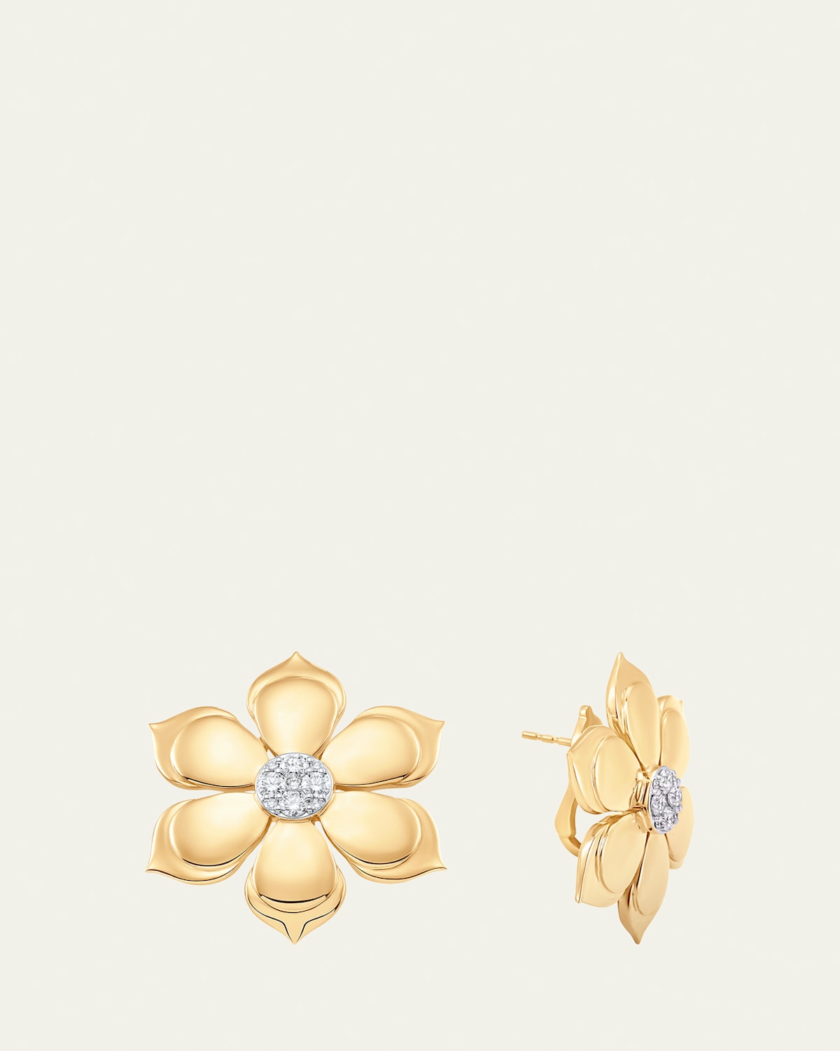 18K Two-Tone Gold Lierre Diamond Flower Stud Earrings