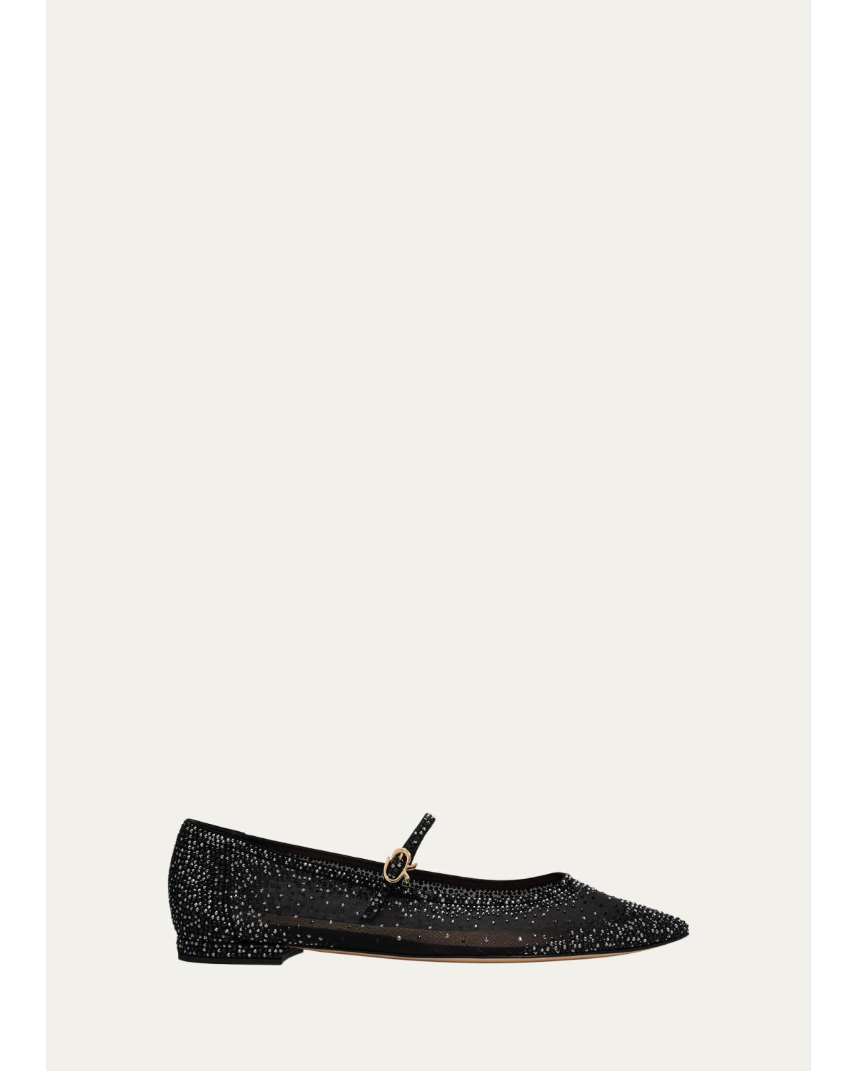 Strass Organza Mary Jane Ballerina Flats