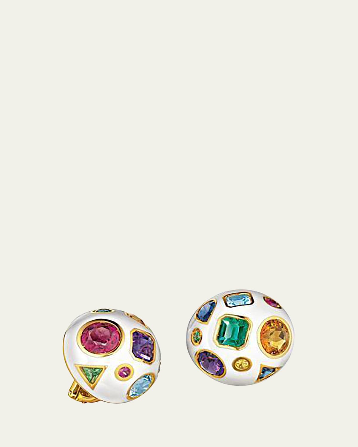 Verdura Fulco White Enamel and 18K Gold Multi-Stone Earclips