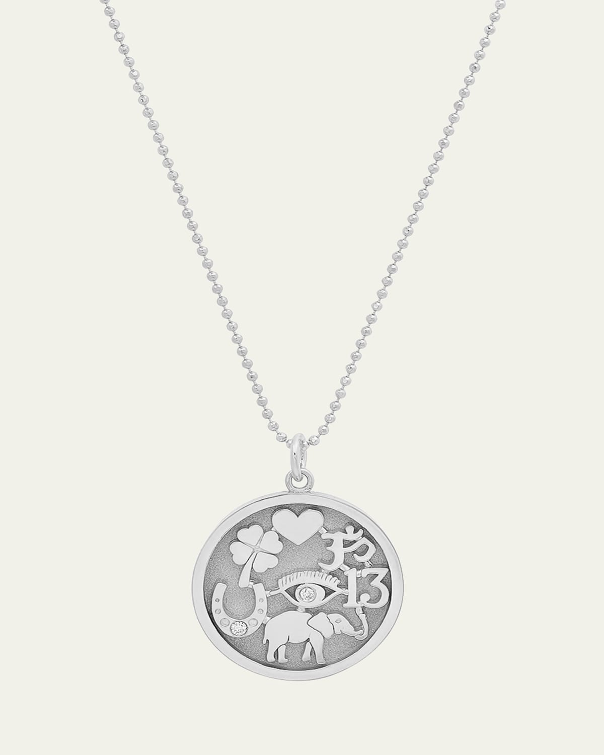 Jennifer Meyer 18k White Gold Good Luck Pendant Necklace with Diamonds