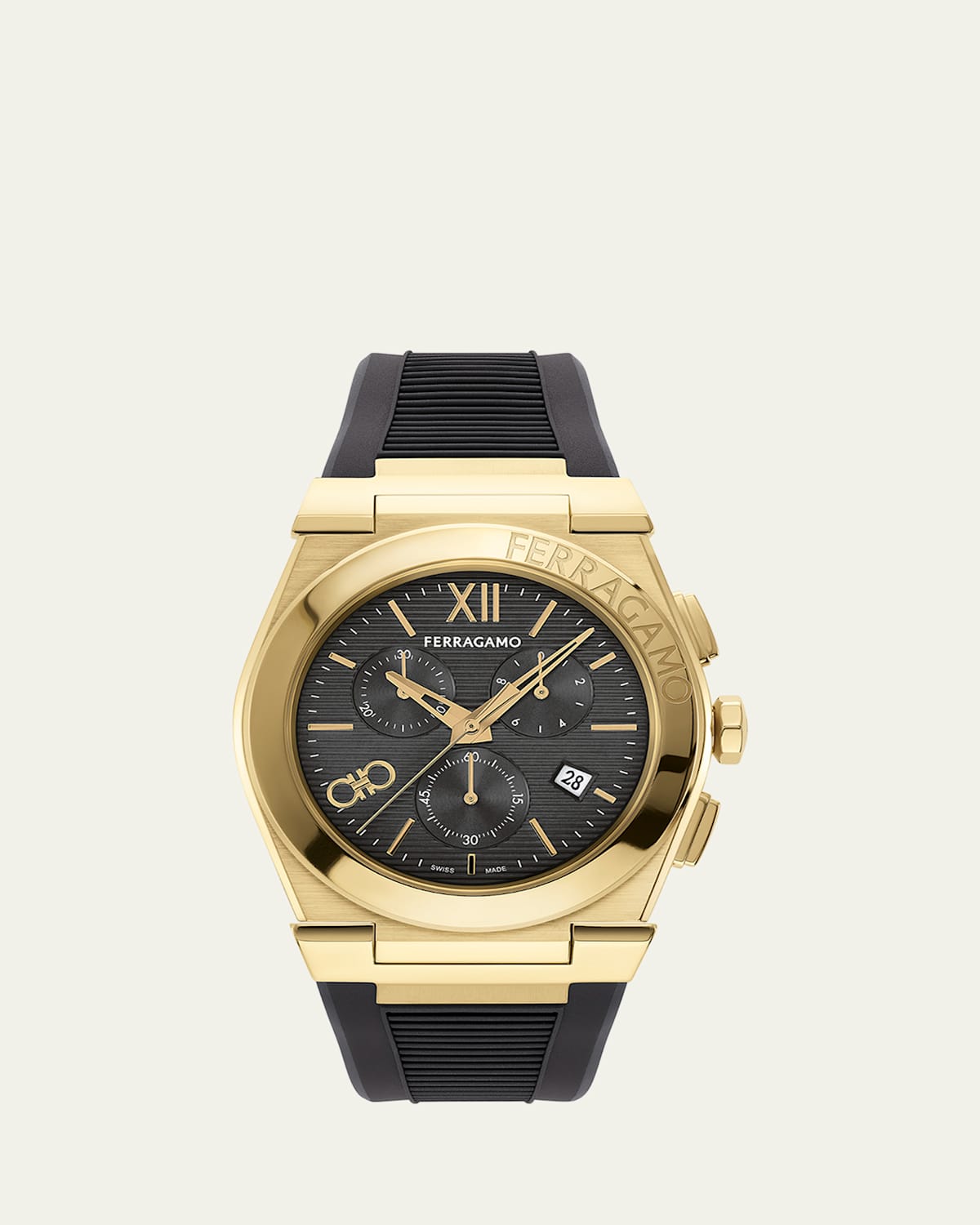 Vega Chrono IP Yellow Gold Rubber-Strap Watch, 42mm