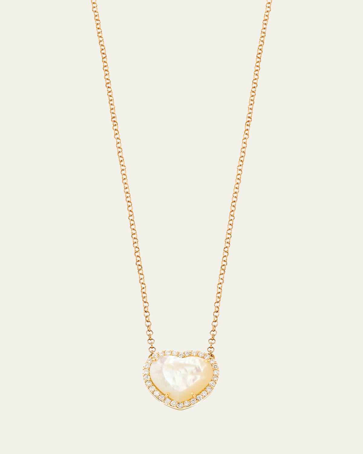 18K Rose Gold Medium Heart Necklace with Mother of Pearl and Diamonds