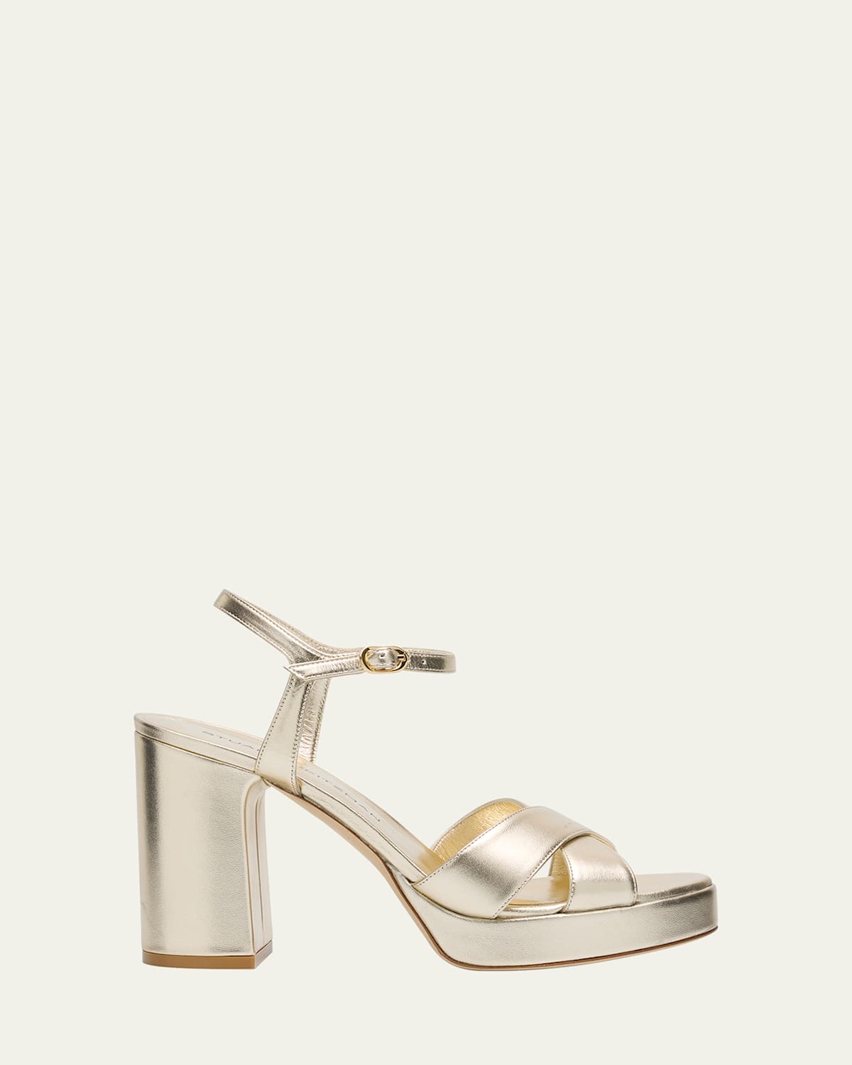 Stuart Weitzman Dayna Metallic Crisscross Platform Sandals In Light Gold