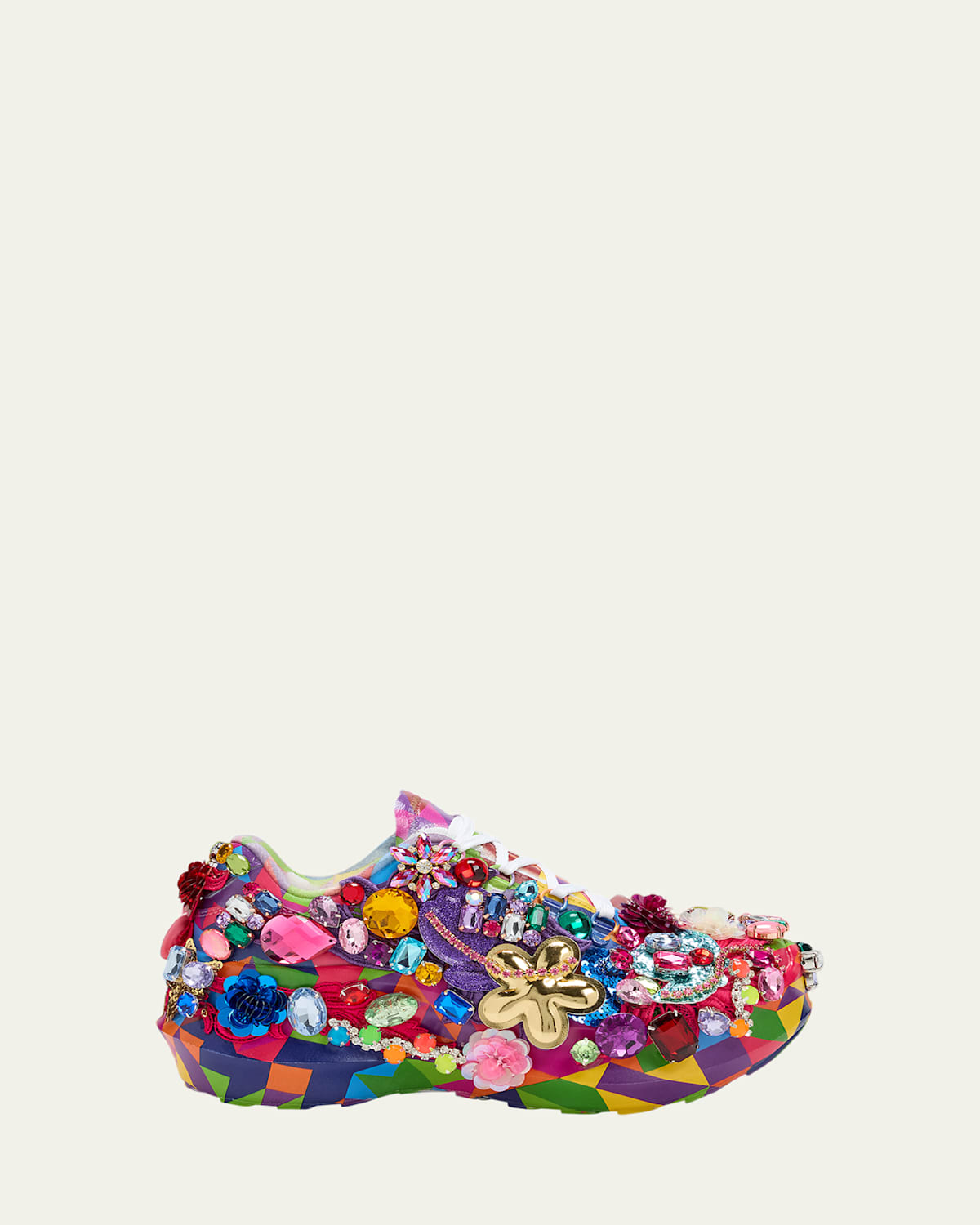 Embellished Printed Leather Platform Sneakers