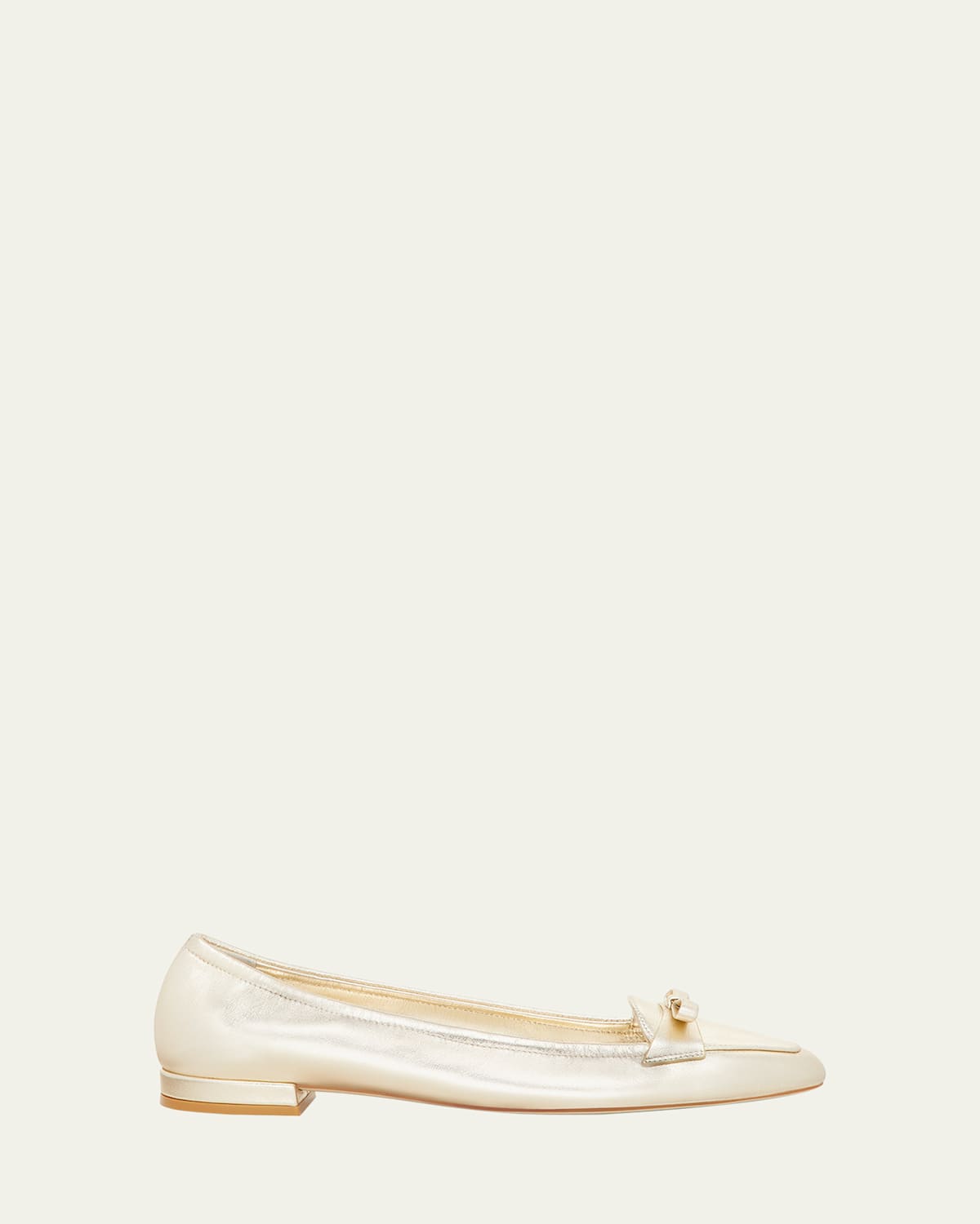Stuart Weitzman Tully Metallic Bow Ballerina Loafers In Light Gold