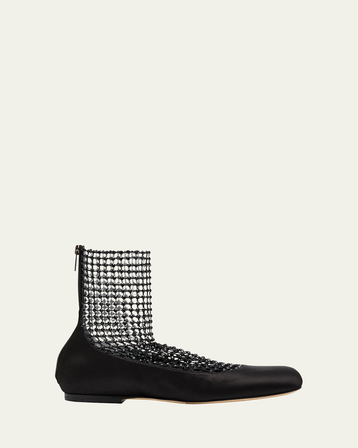 Satin Ballerina Flats with Mesh Strass Upper