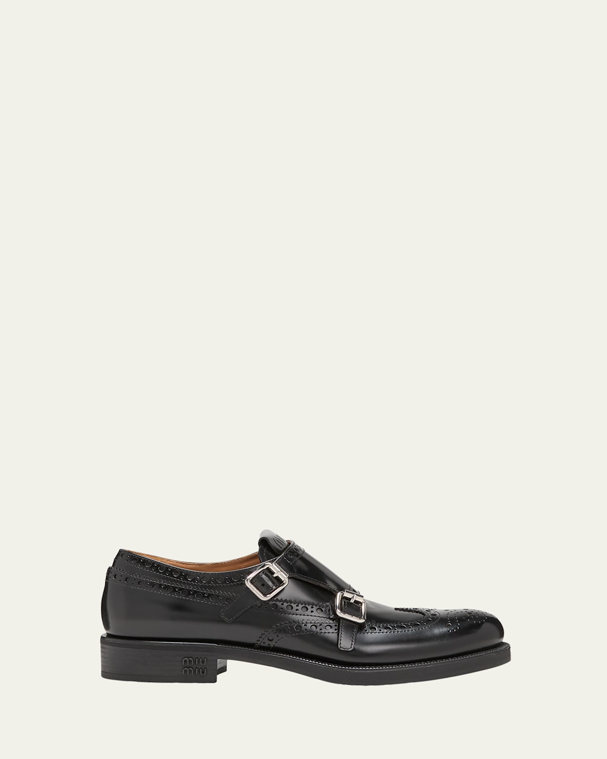 Brogue Leather Double Monk Loafers