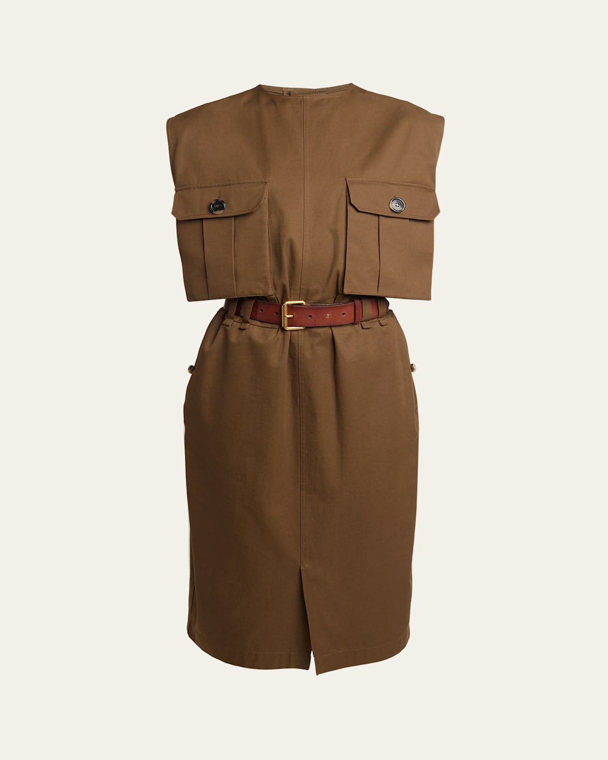 Saint Laurent Belted Button-front Shirtdress In Brown