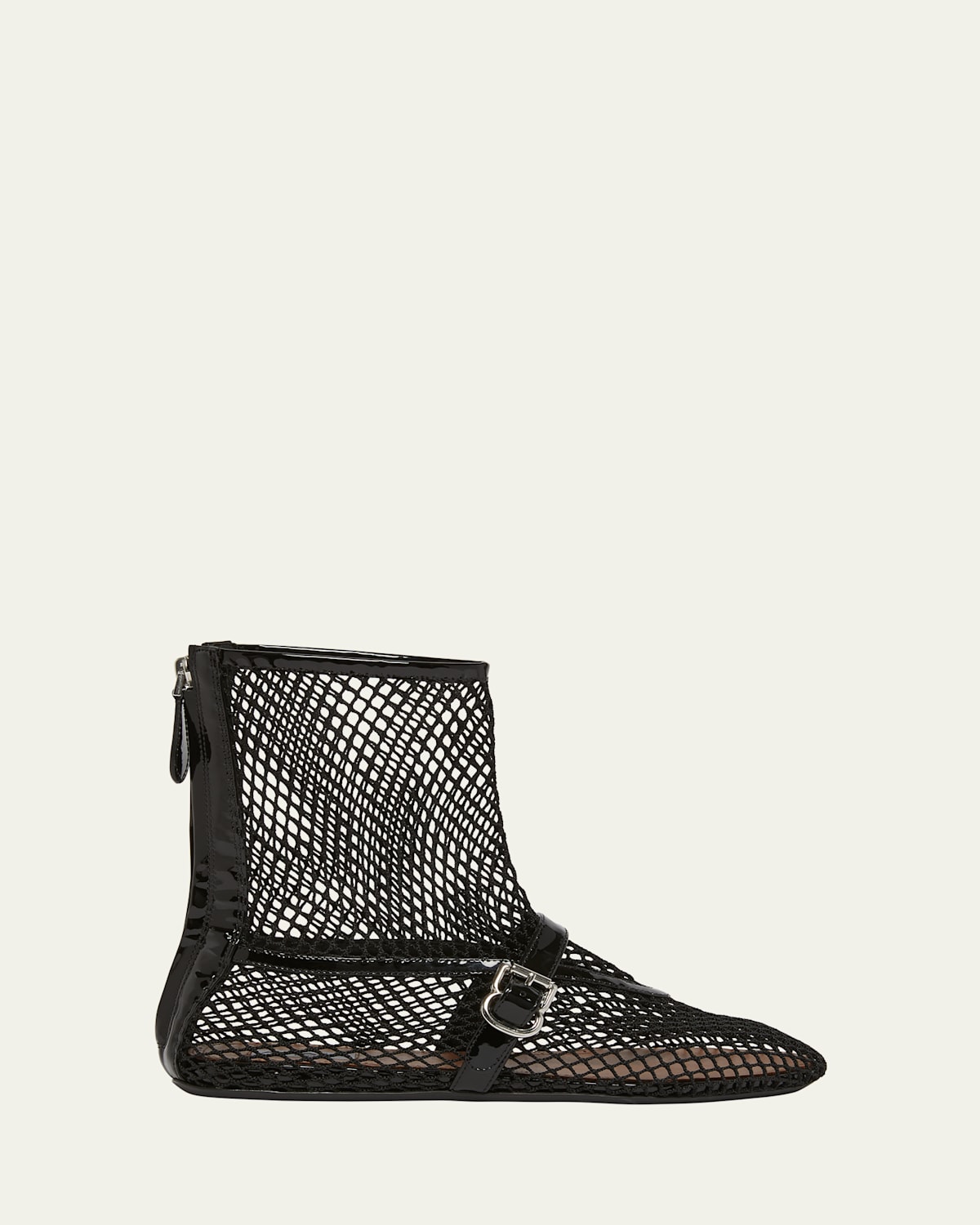 ALAÏA FISHNET PATENT BALLERINA BOOTIES 