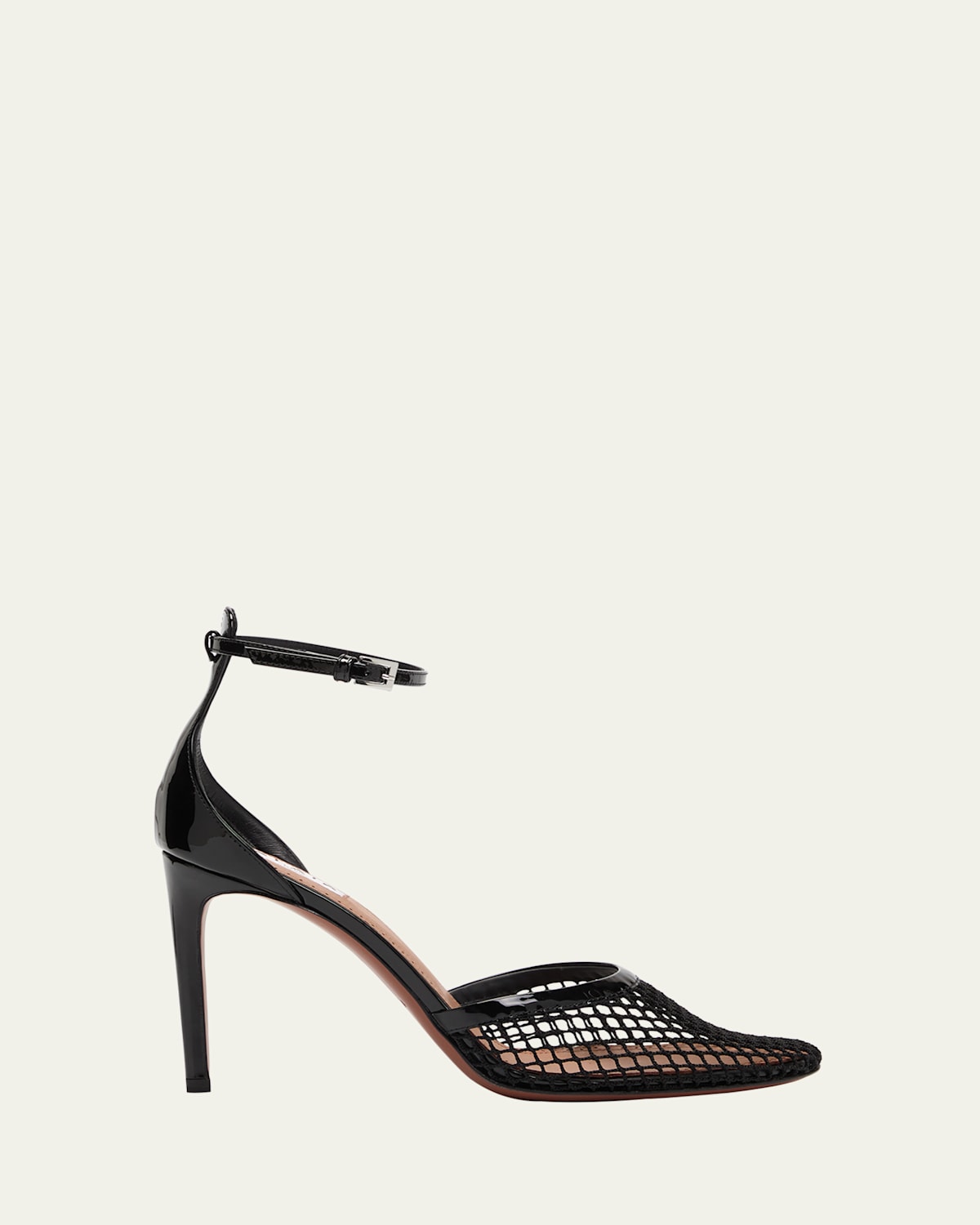 Fishnet Patent Ankle-Strap Pumps