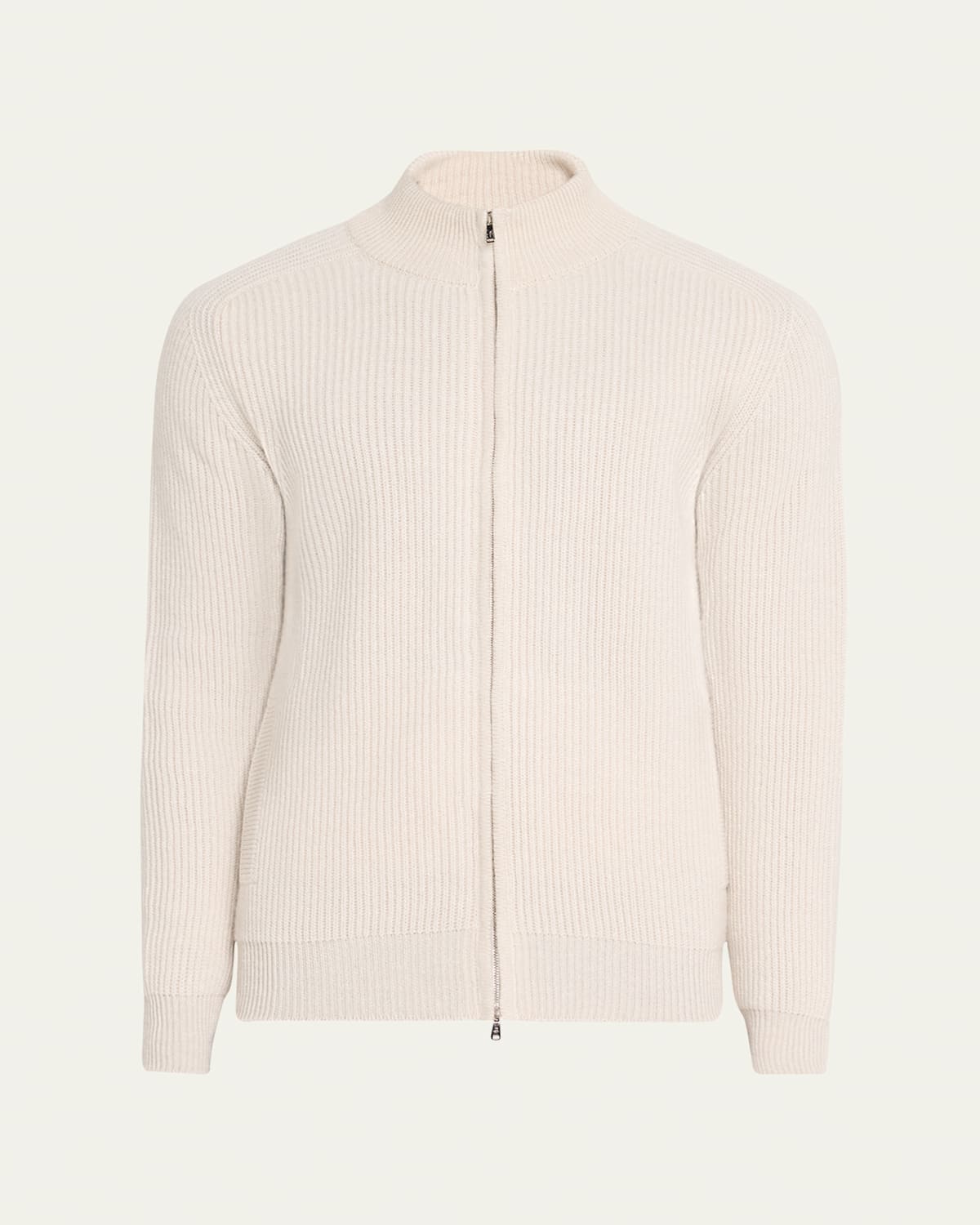Men's Cashmere-Linen Ribbed Bomber Jacket
