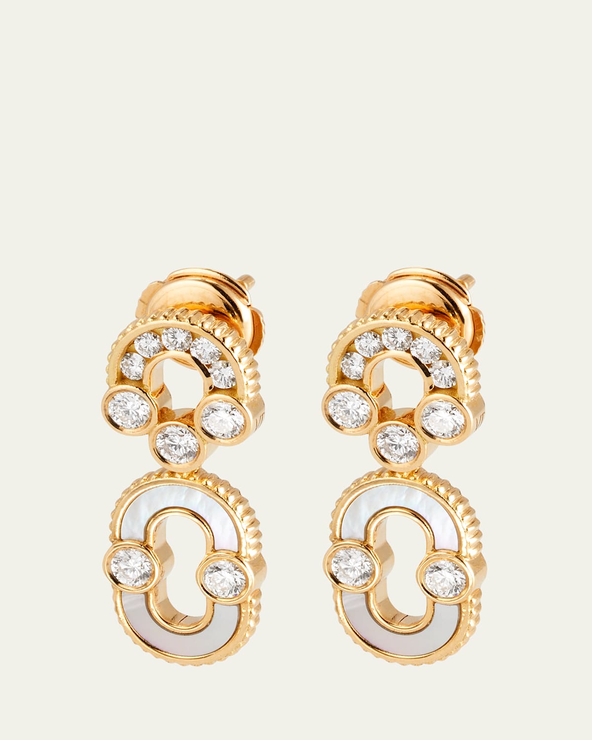 Viltier 18K Gold Magnetic Solo Diamond and MOP Earrings