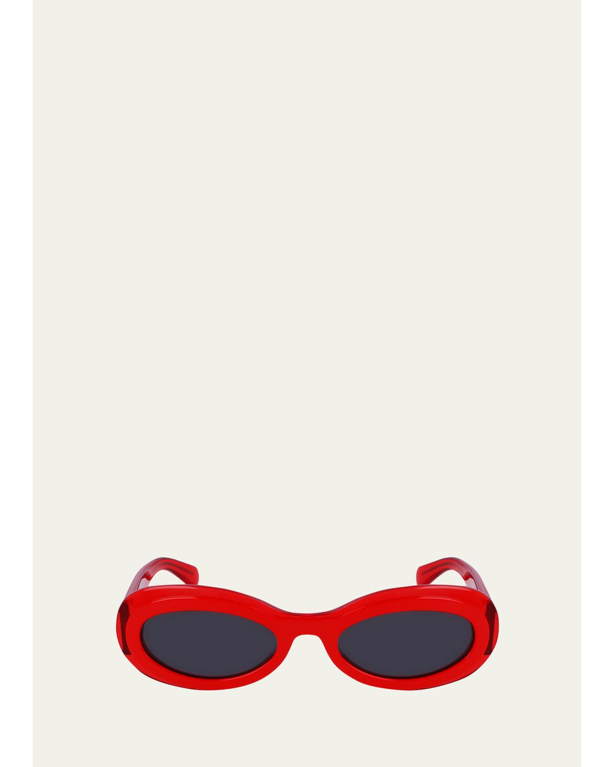 Ferragamo Classic Logo Acetate Oval Sunglasses In Transparent Red/red