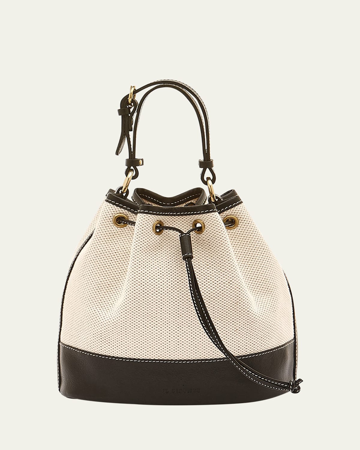 Il Bisonte Marini Drawstring Canvas Bucket Bag In Natural / Black