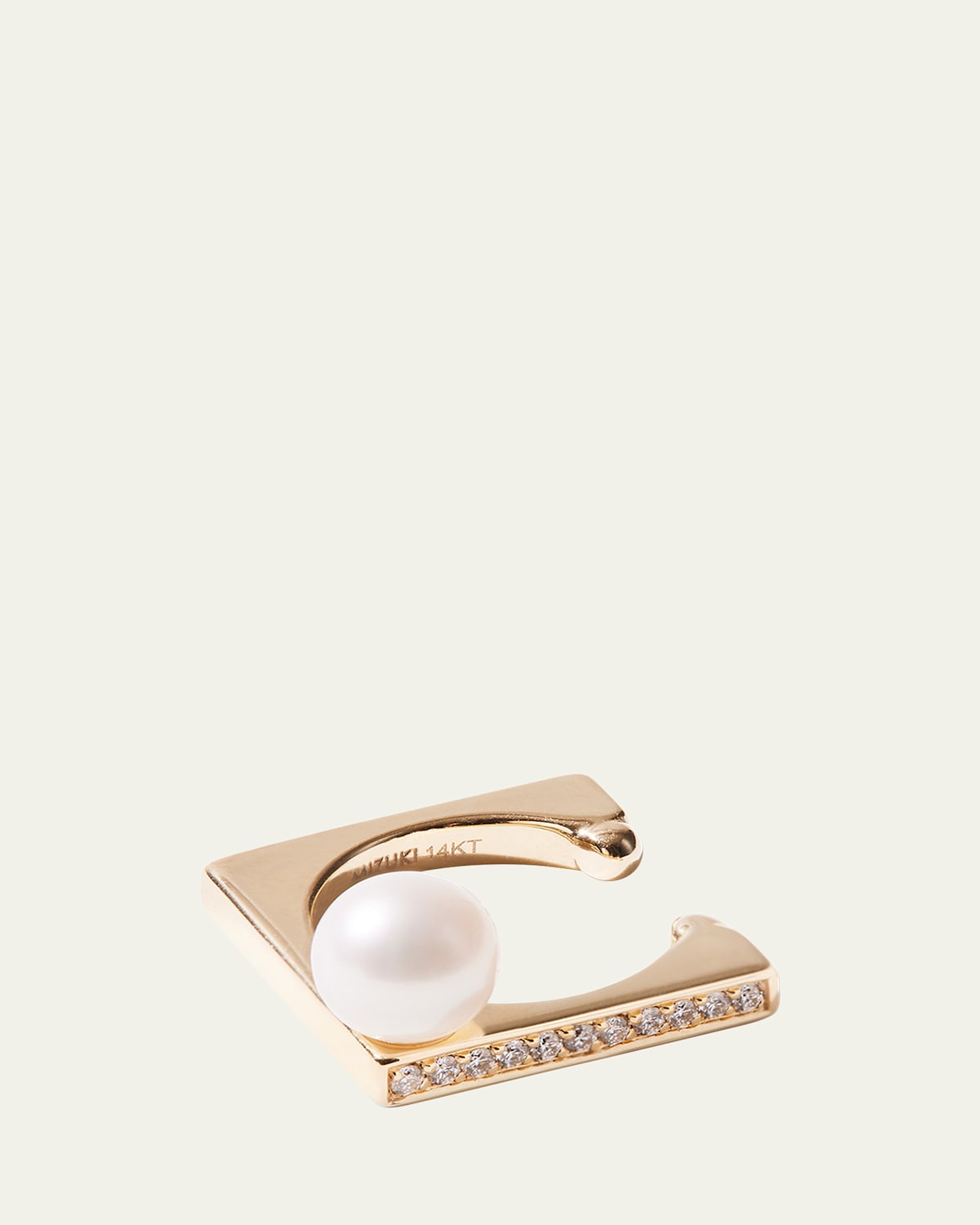 Mizuki 14K Yellow Gold 1 Row Diamond Cube Ear Cuff with Pearl, Single