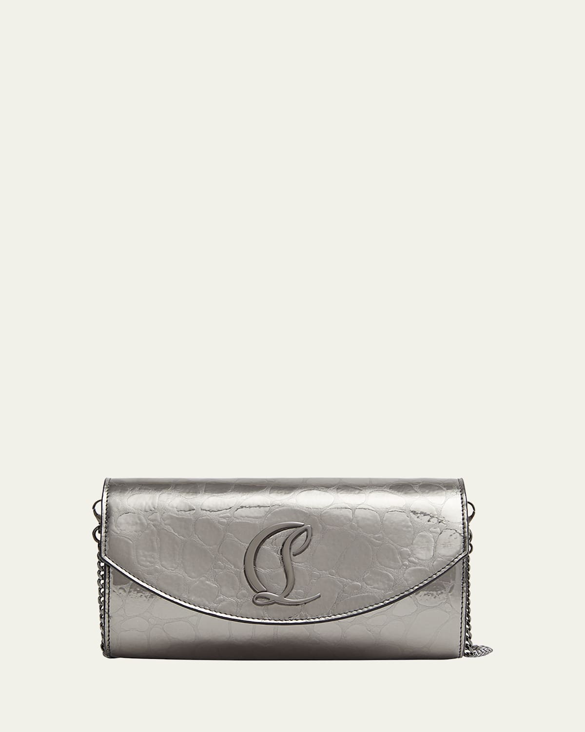 Christian Louboutin Loubi54 Wallet On Chain In Croc-embossed Leather In Anthracite