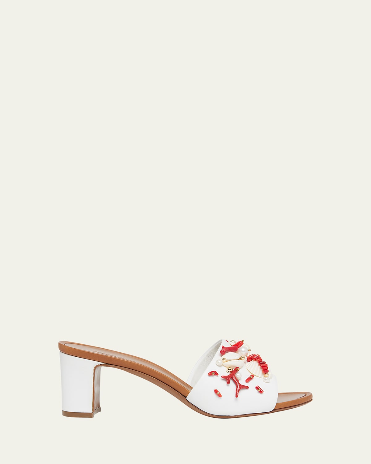 Dolce & Gabbana Coral Beaded Leather Slide Sandals