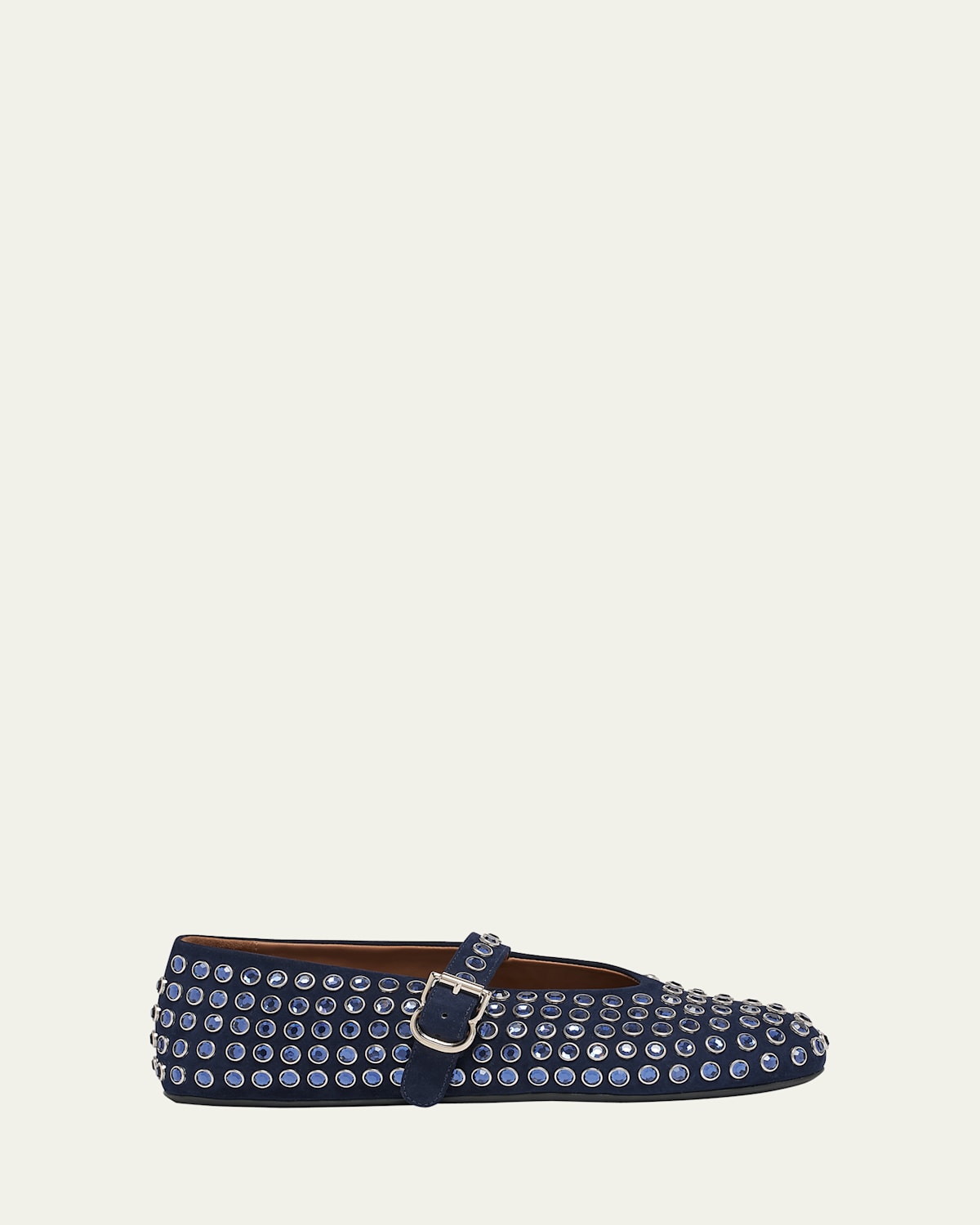 Shop Alaïa Crystal Stud Mary Jane Ballerina Flats In Bleu Fonce