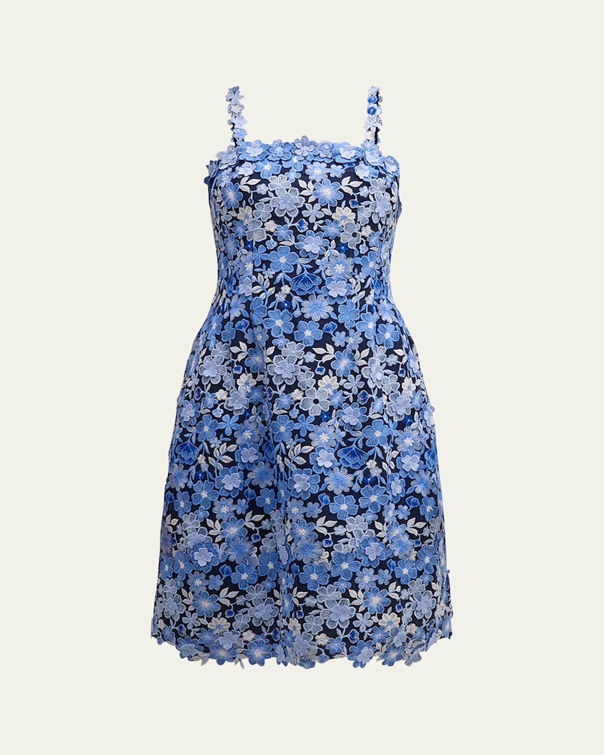 Sleeveless Floral-Embroidered Midi Slip Dress