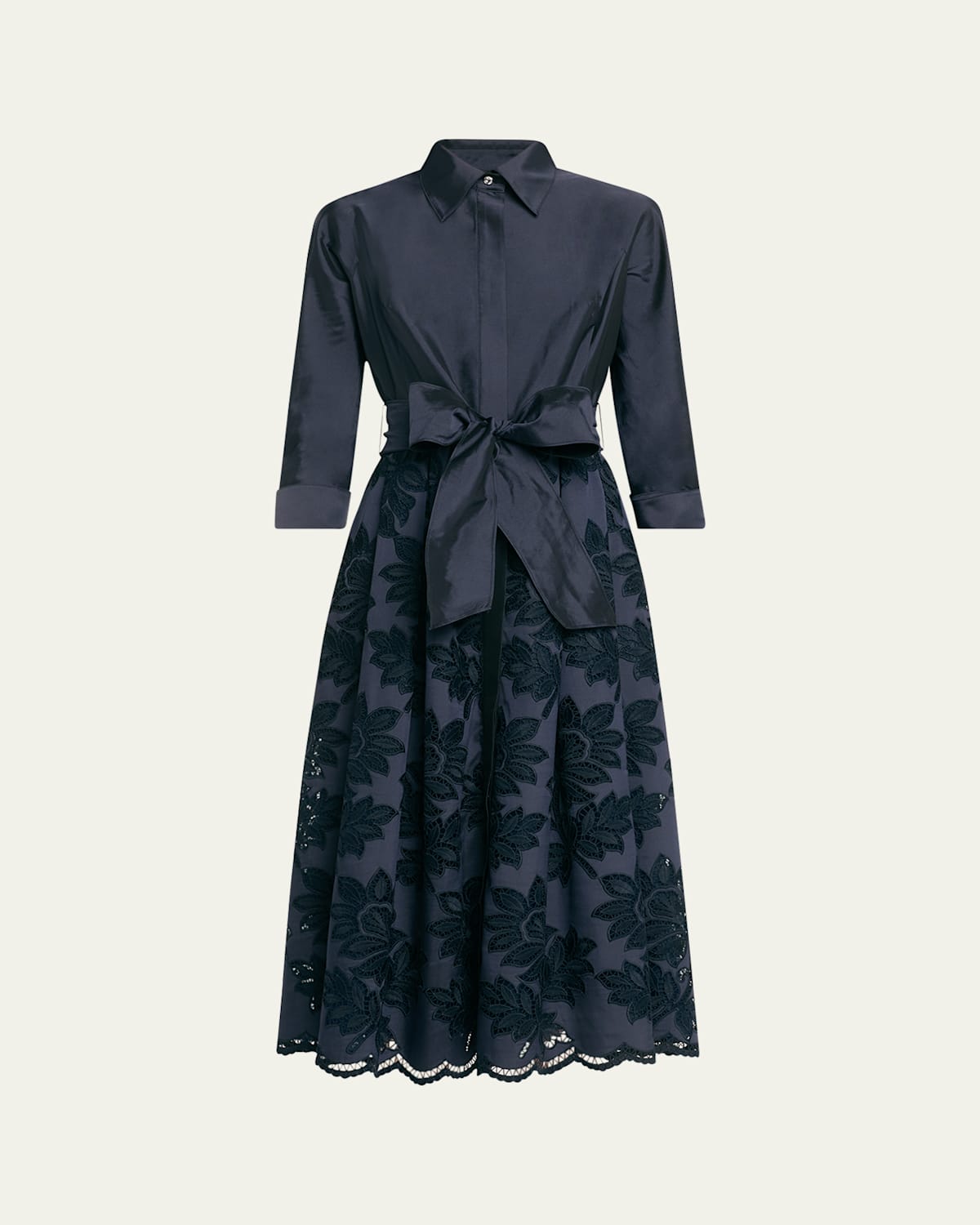 Eyelet Floral-Embroidered Midi Shirtdress