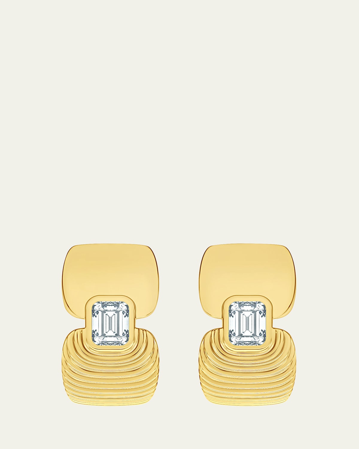 18K Yellow Gold Adire Emerald Cut Earrings with White Diamonds