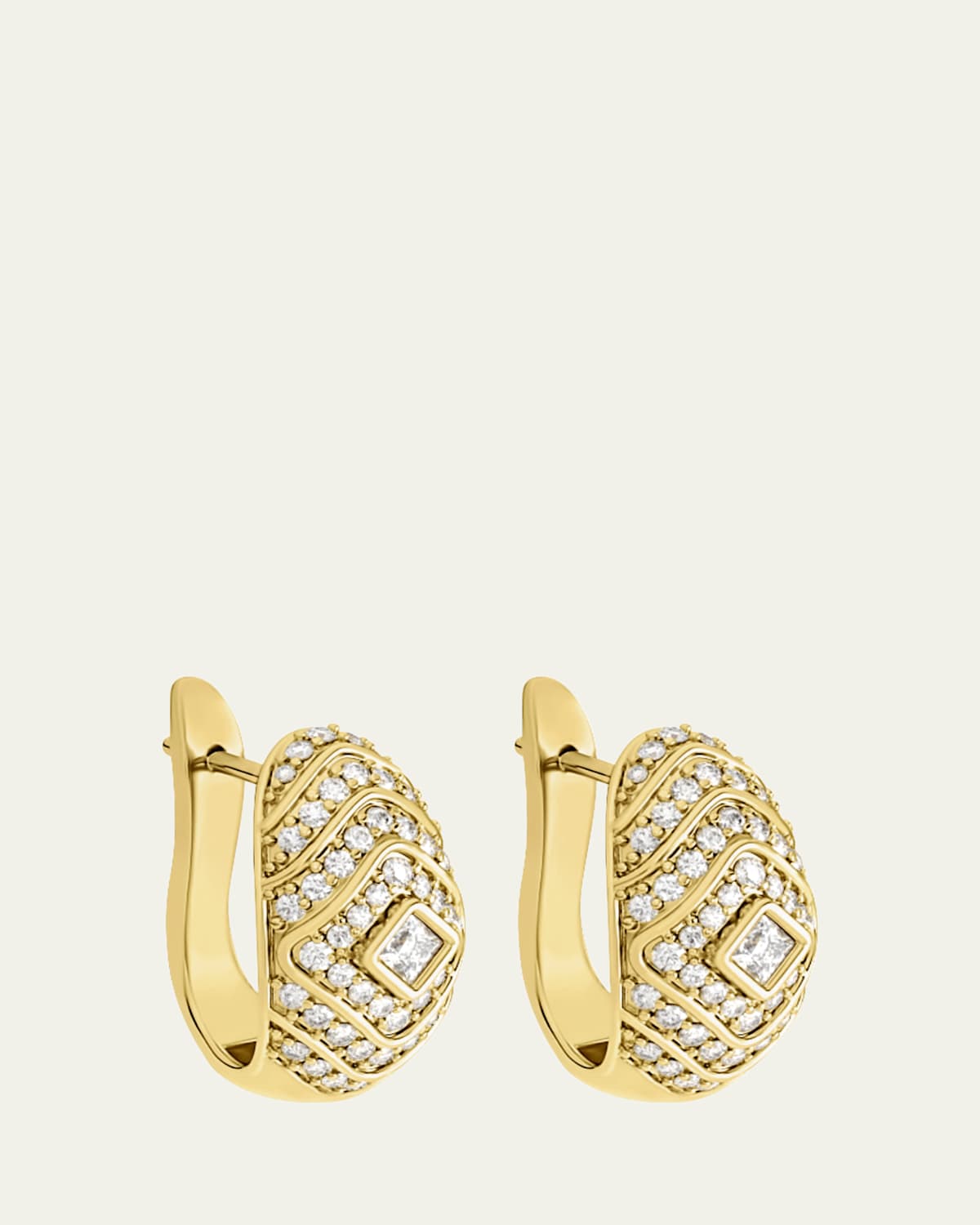 18K Yellow Gold Veni Diamant Pave Medium Hoop Earrings with White Diamonds