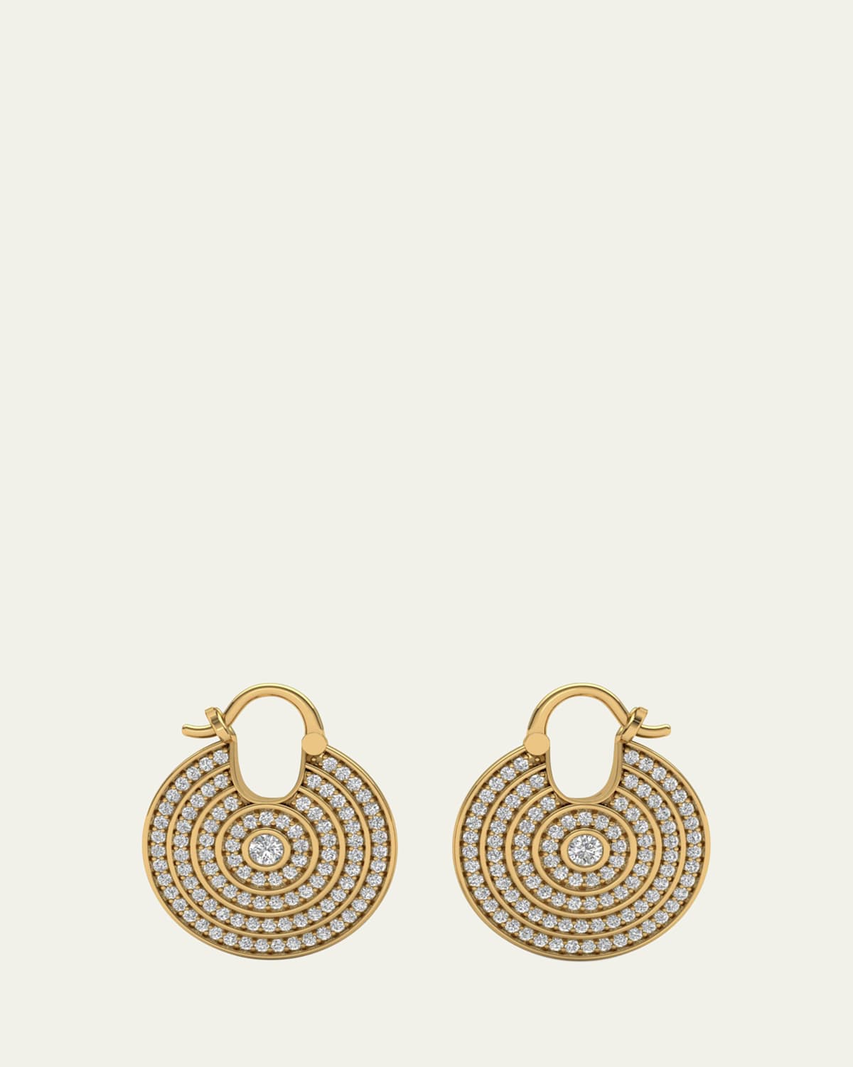18K Yellow Gold Universum Pave Hoop Earrings with White Diamonds