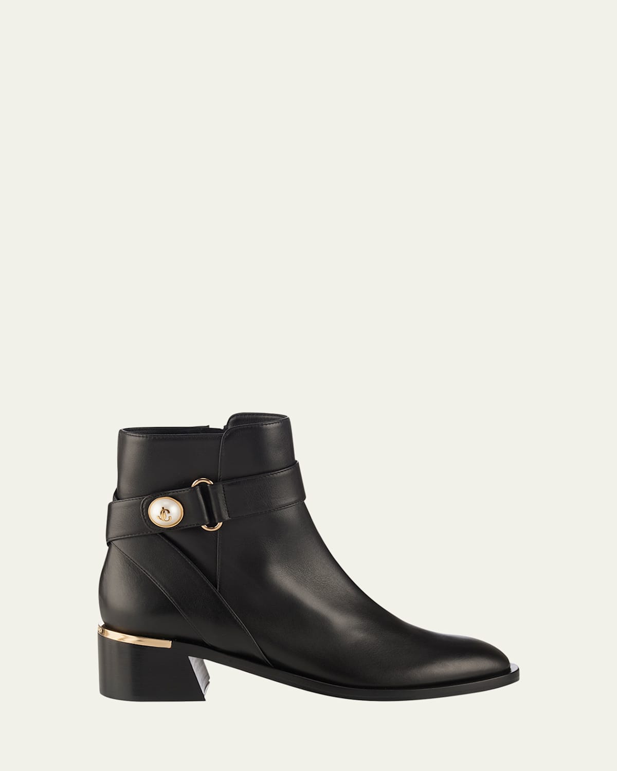 Jimmy Choo Noor Leather Pearly-button Ankle Booties In Black/gold