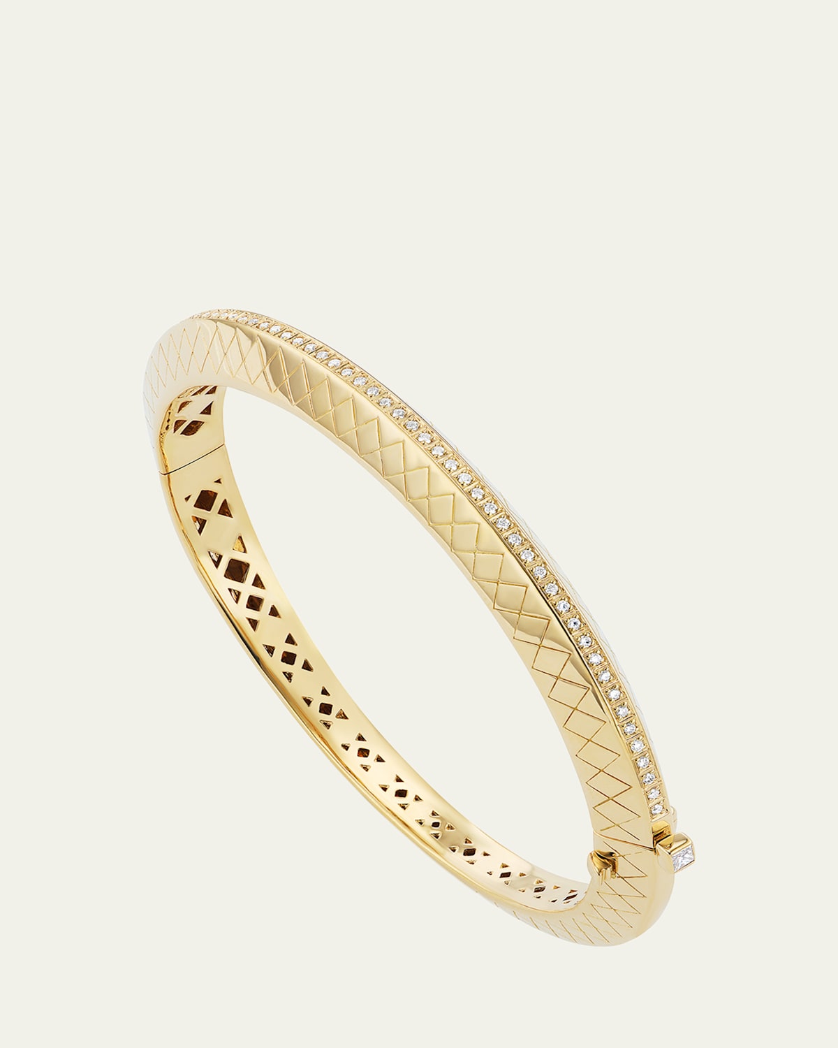 Orly Marcel 18K Yellow Gold Temple Tile Thin Bangle Bracelet with Diamonds