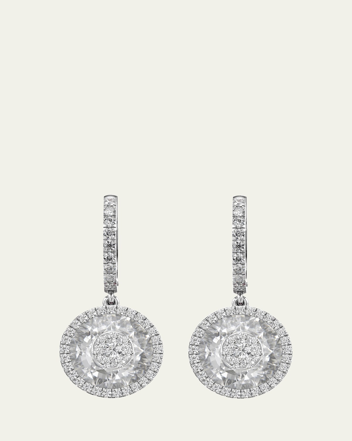 18K White Gold 10mm Halo Drop Earrings with Diamonds