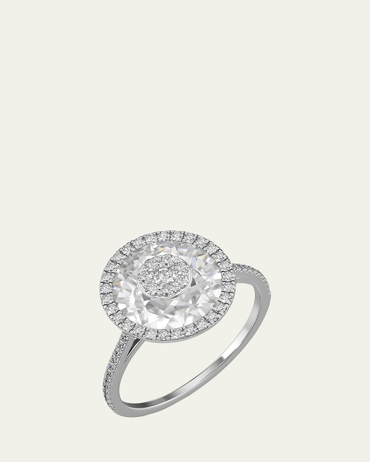 18K White Gold 10mm Halo Ring with Diamonds, Size 6.5