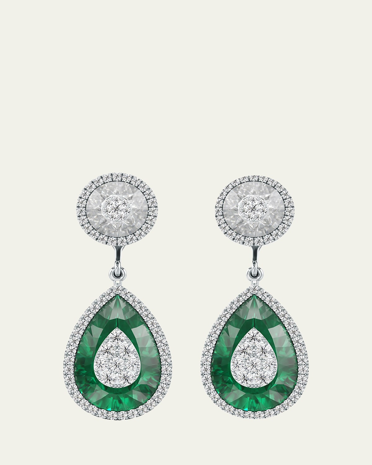 One Collection Pear-Shape Drop Earrings with Diamond Halo, Emerald