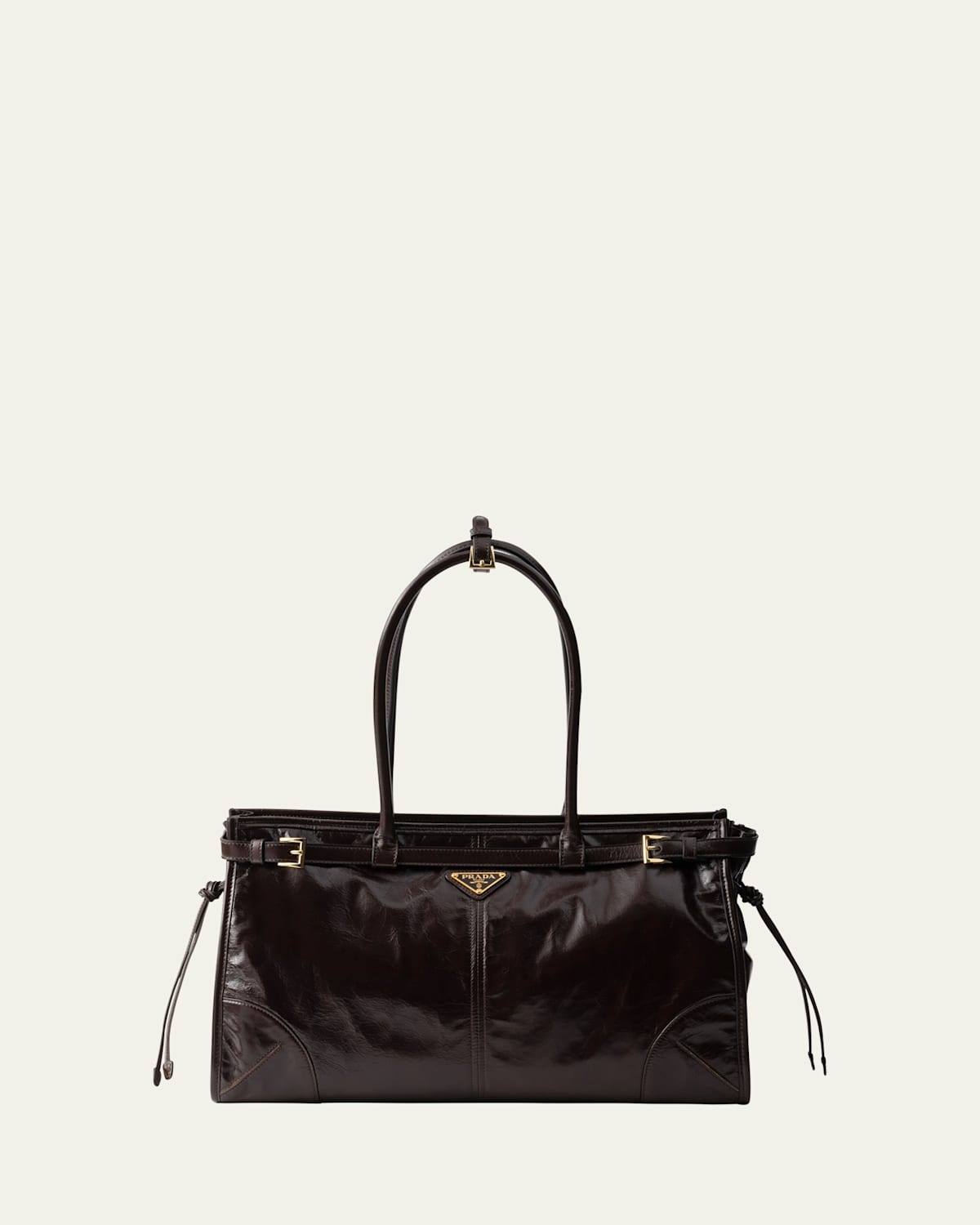 Prada Large Buckle Leather Shoulder Bag
