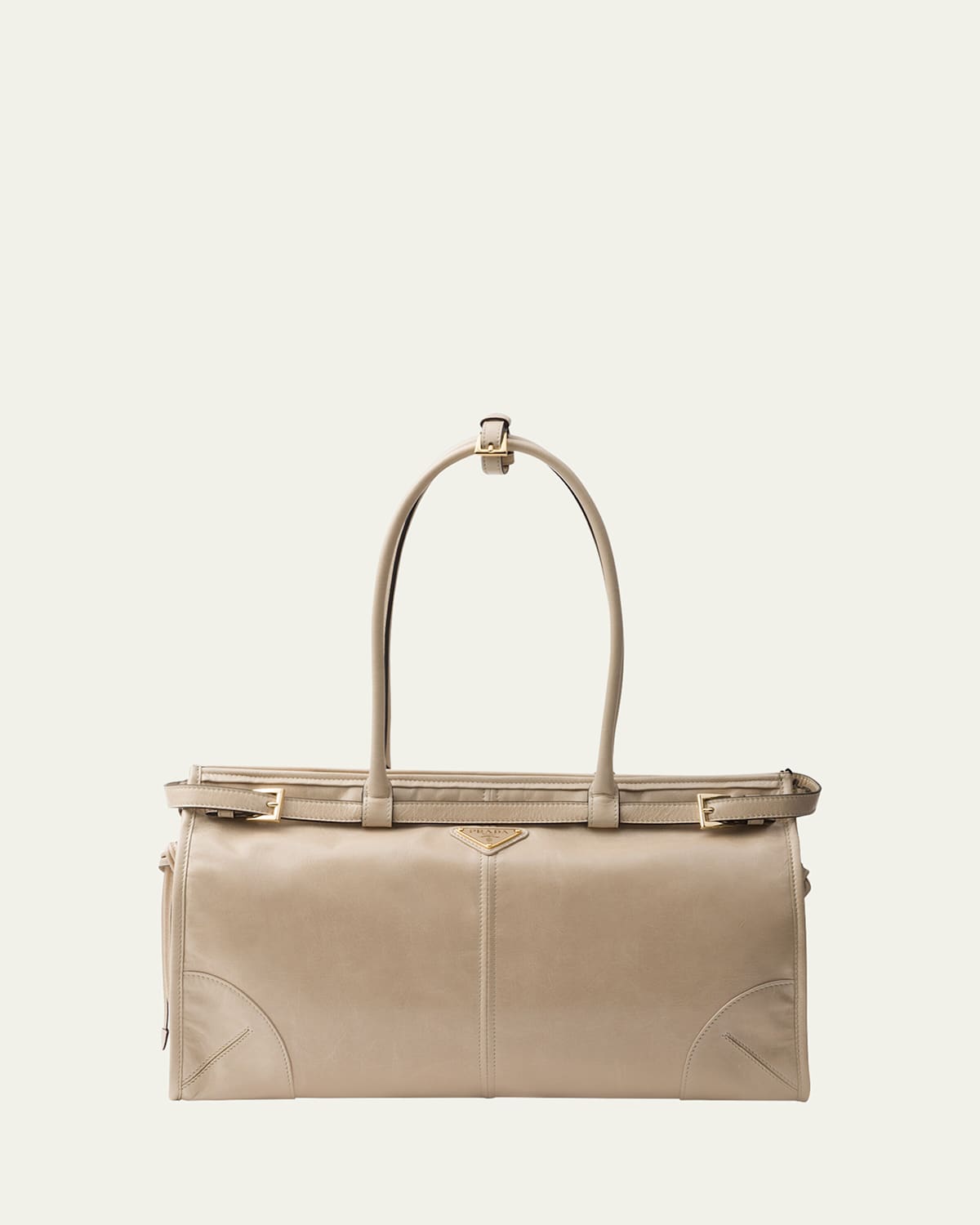 Prada Large Enamel Triangle Logo Belted Handbag In F03mv Travertino N