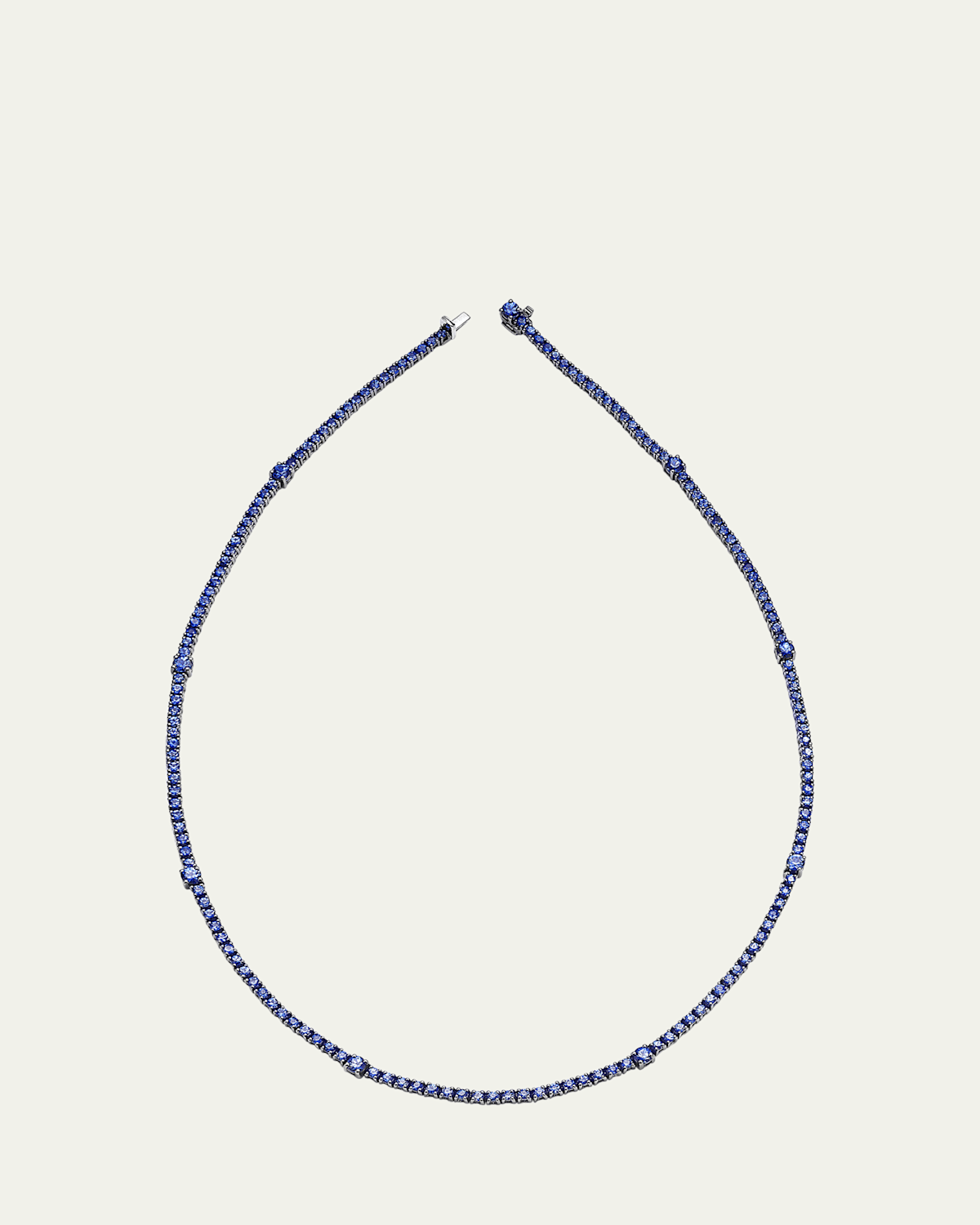 18K White Gold Riviera Blue Sapphire Tennis Necklace