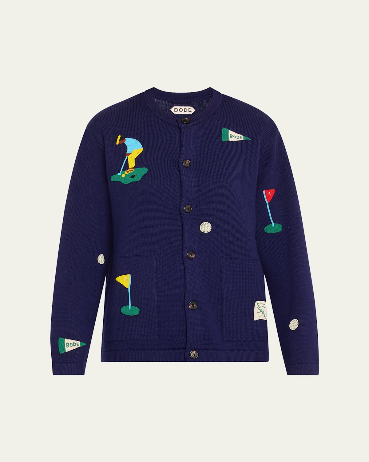 Shop Bode Golf Beaded Wool Cardigan In Navy