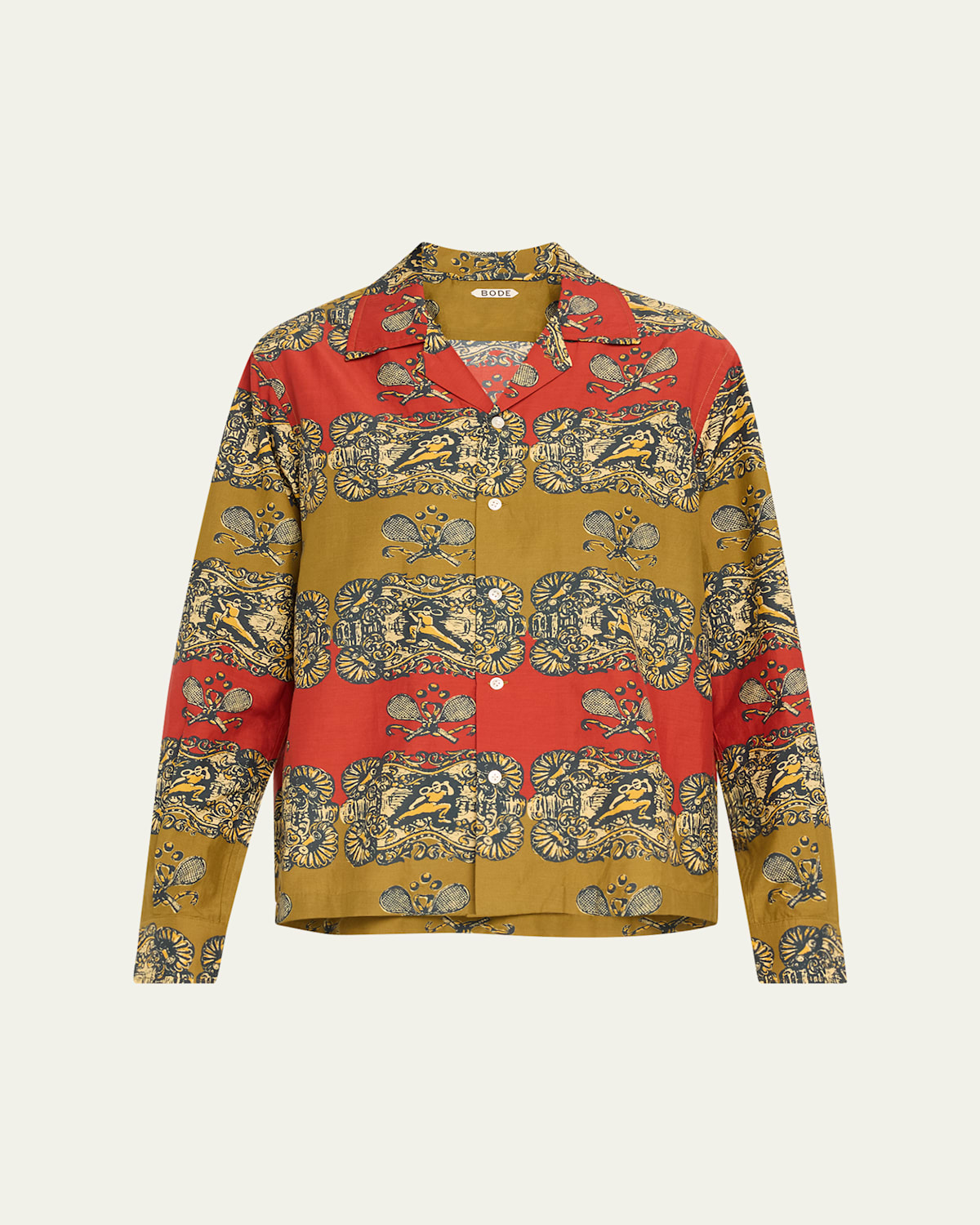 Shop Bode Tennis Court Long-sleeve Button-down Shirt In Multi