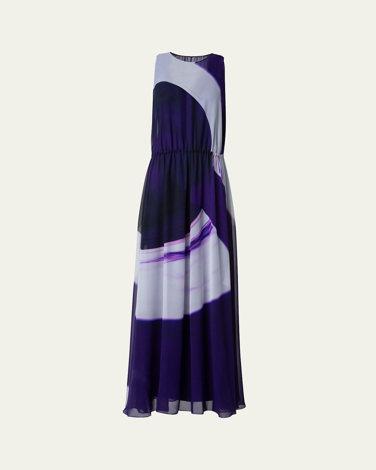 Akris Loop-print Elastic Silk Crepe Gown In Purple-greige